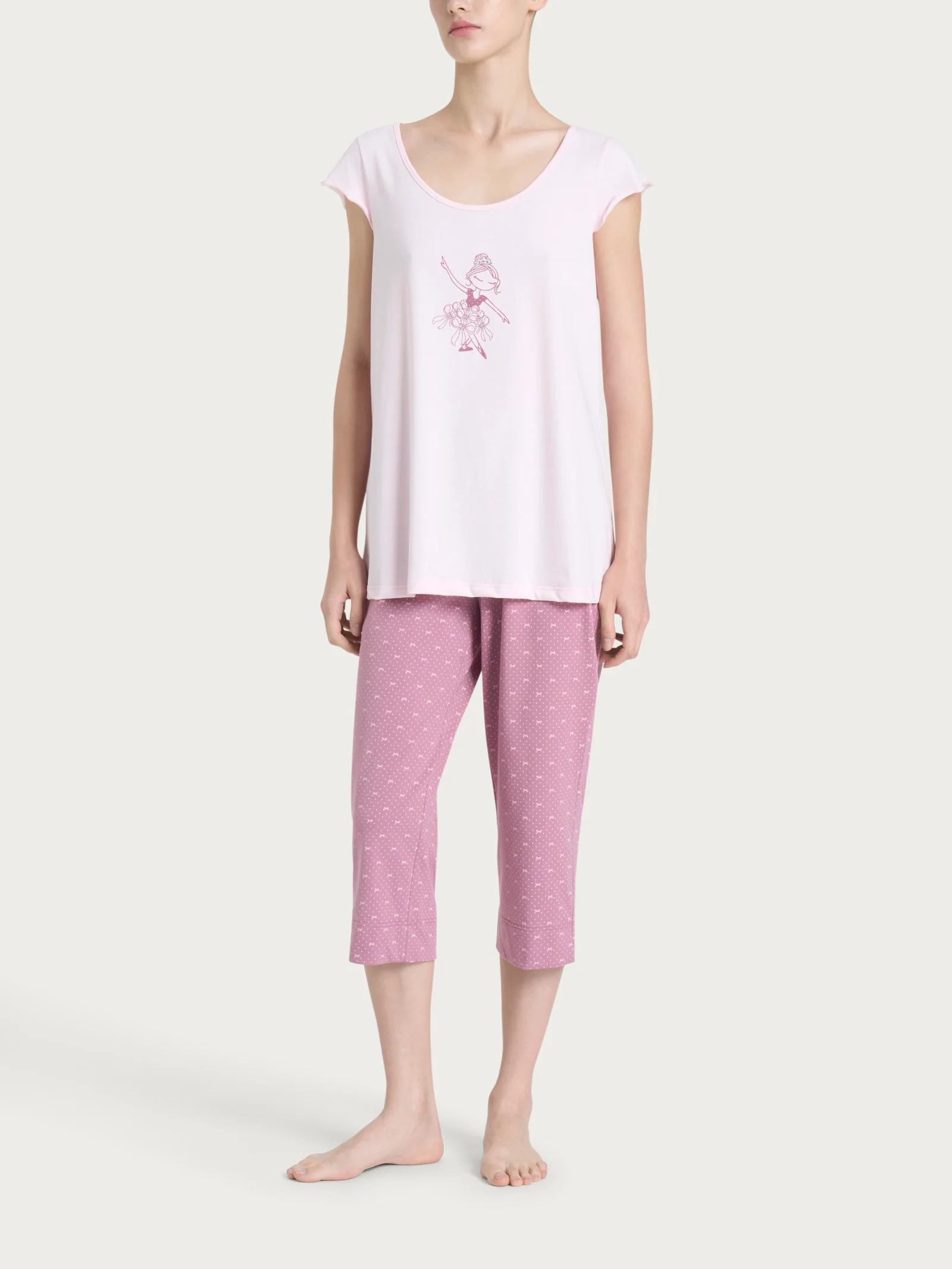Pigiama a pinocchietto con fantasia in Jersey di cotone - Fant. Pink a boo