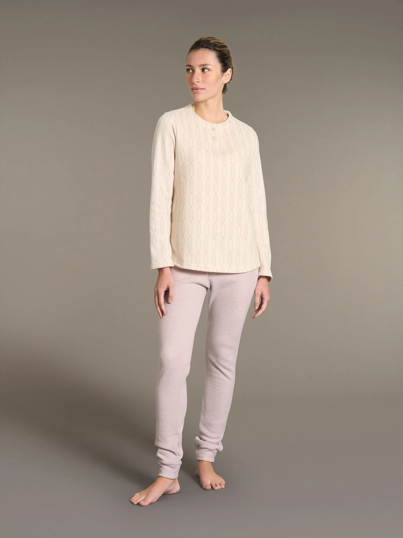 Pigiama a serafino con fantasia a catena in Cotton Eco Pile - Fant.Mirtillo