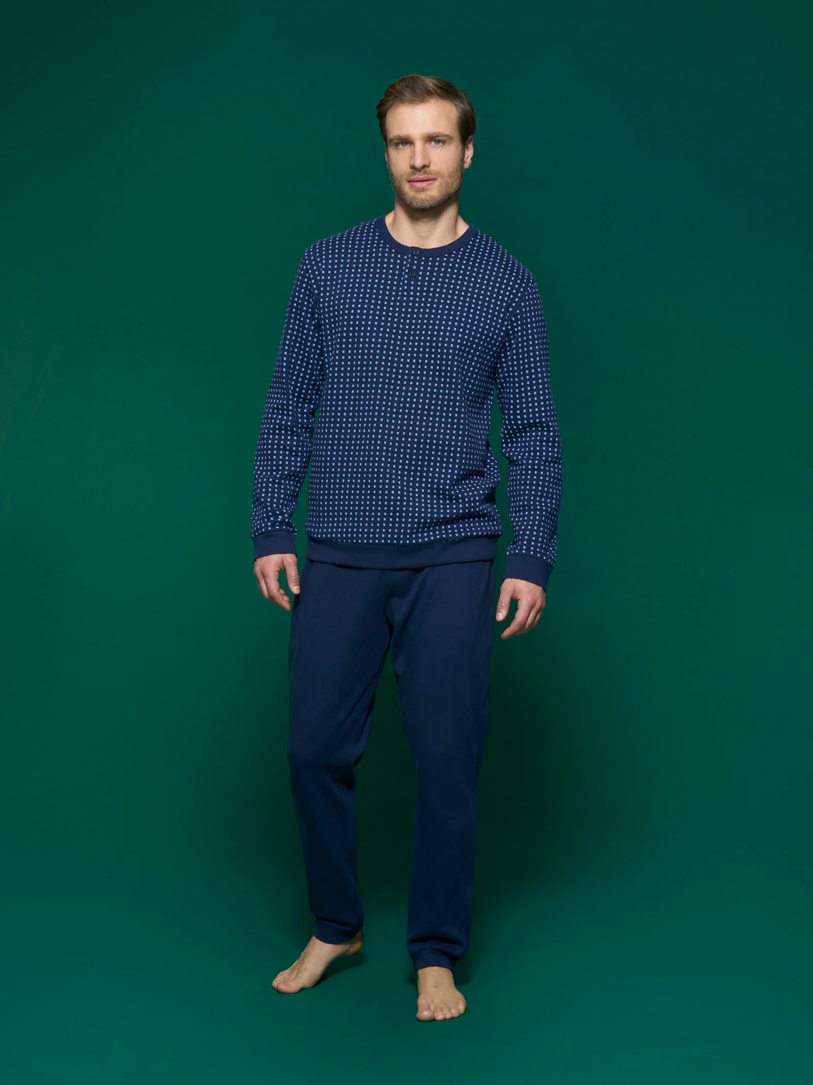 Pigiama a serafino in interlock di caldo cotone - Fant. Navy Blazer