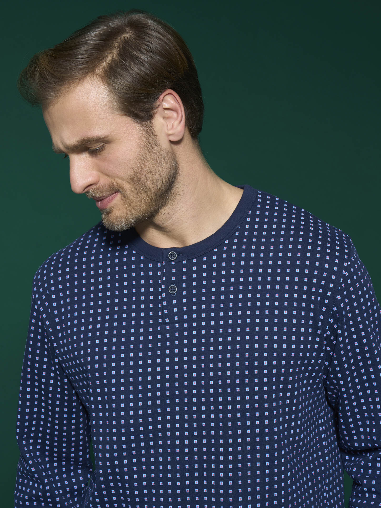 Pigiama a serafino in interlock di caldo cotone - Fant. Navy Blazer - Image 3
