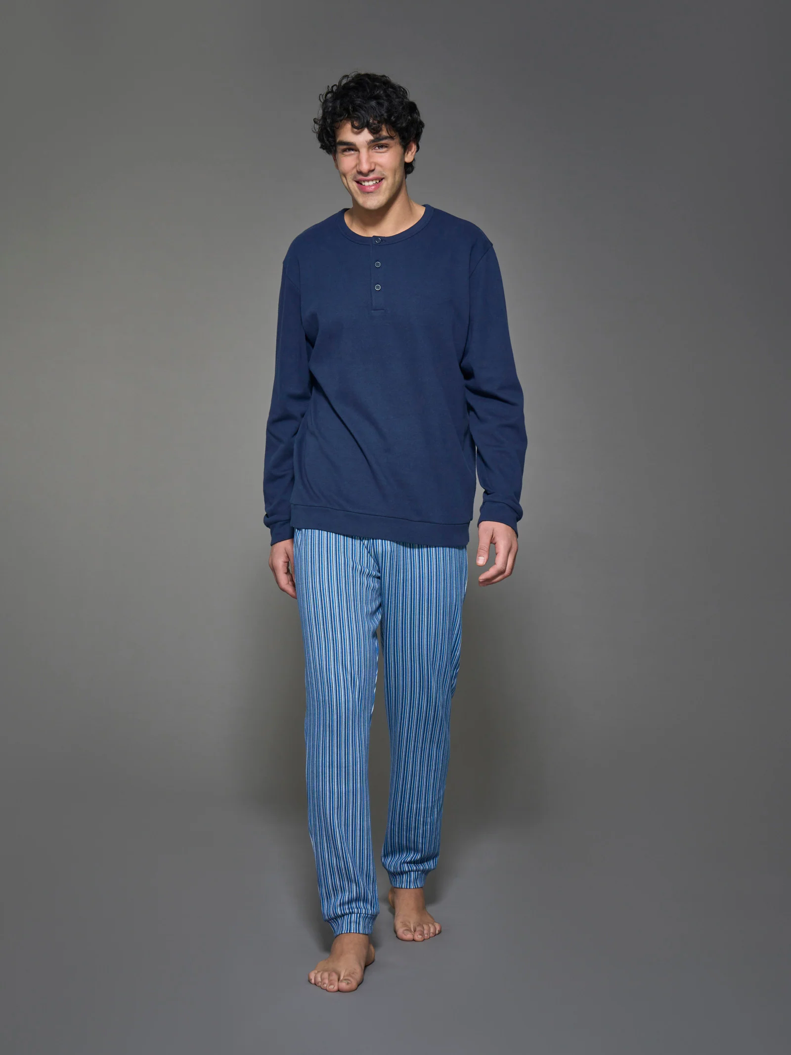 Pigiama a serafino in interlock di caldo cotone - Fant. Navy Blazer