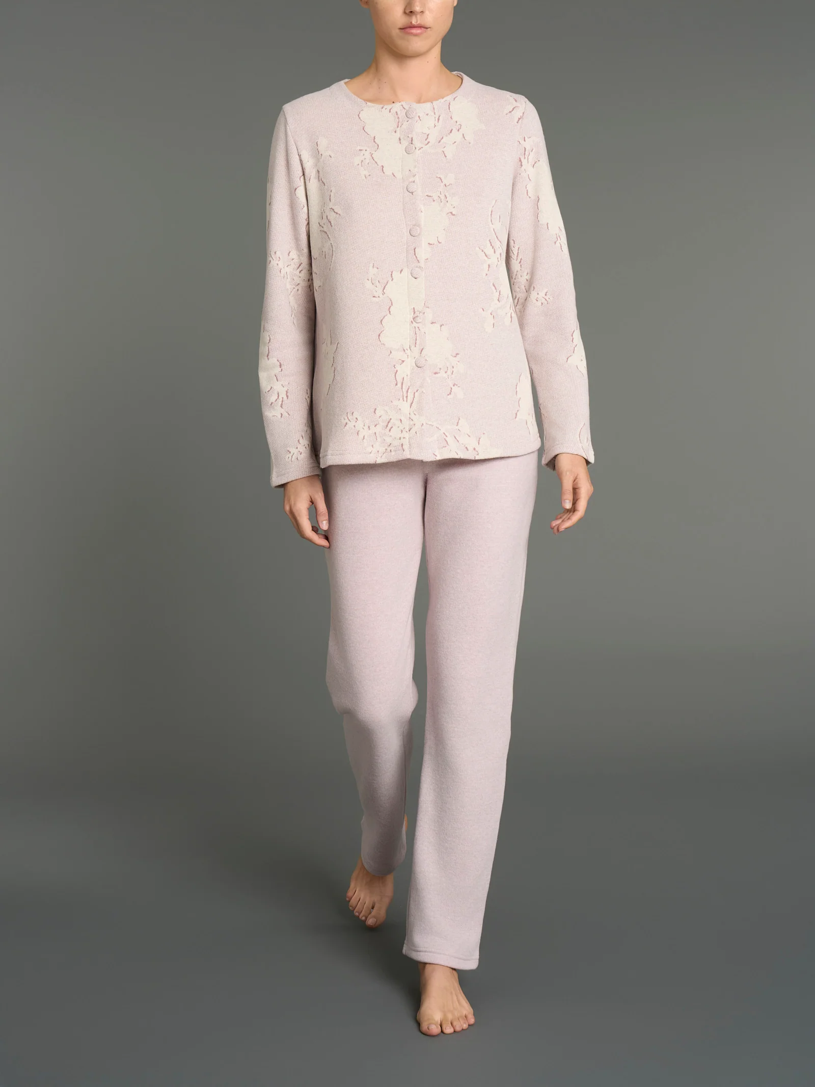 Pigiama aperto con fantasia floreale in cotton eco pile - Fant.Mirtillo