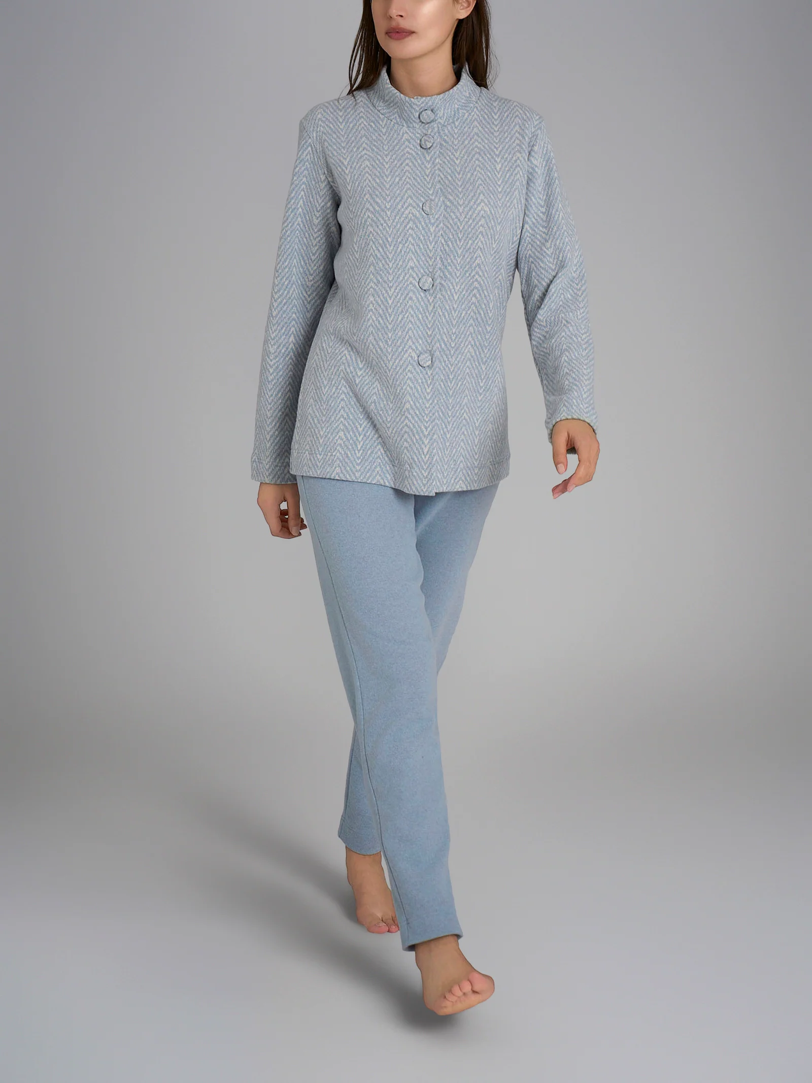 Pigiama aperto con fantasia in Cotton Eco Pile - Fant.Nebbia