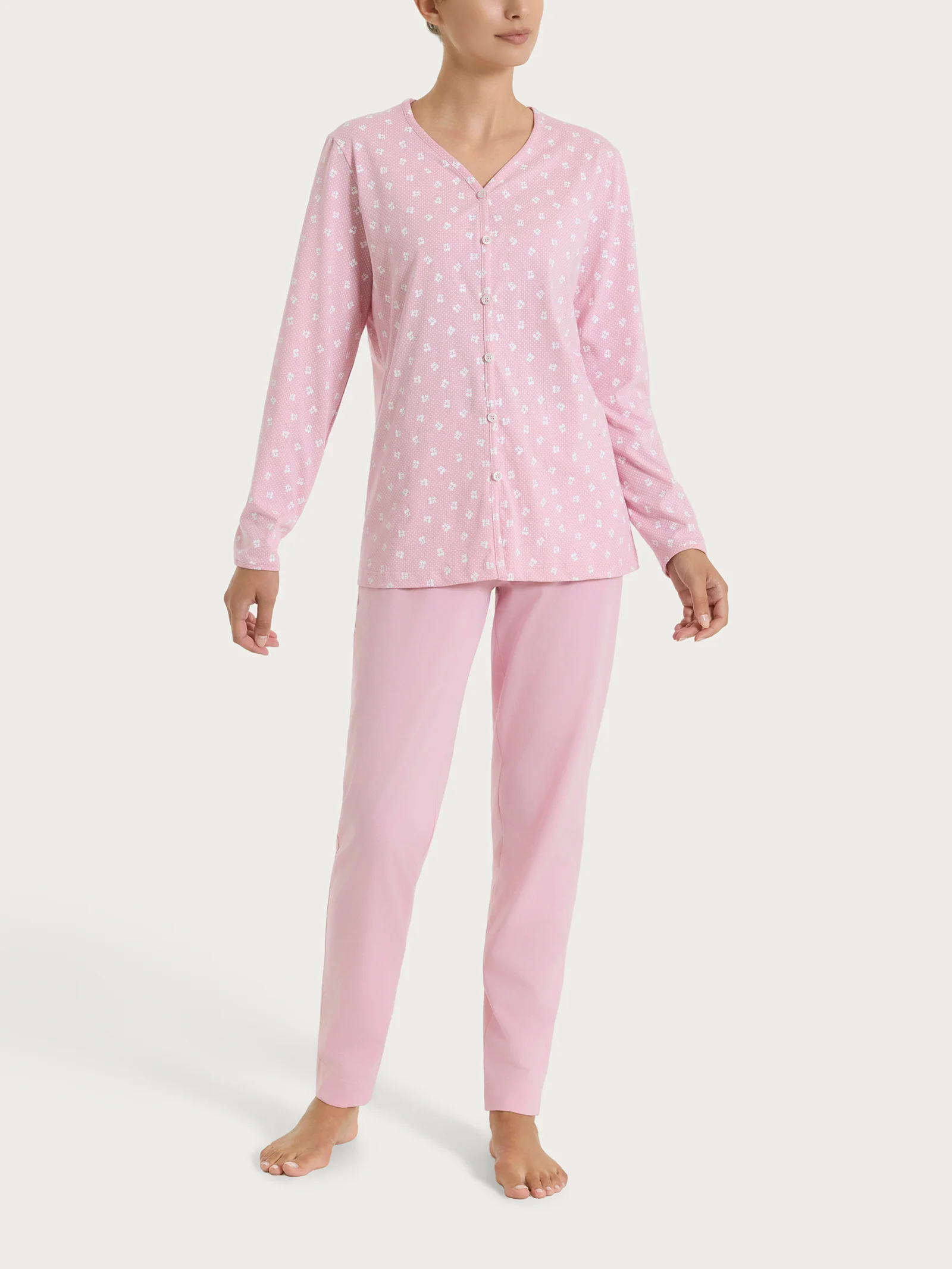 Pigiama aperto in fantasia in Jersey di cotone 40-50 - Fant. Cameo Pink - Image 2