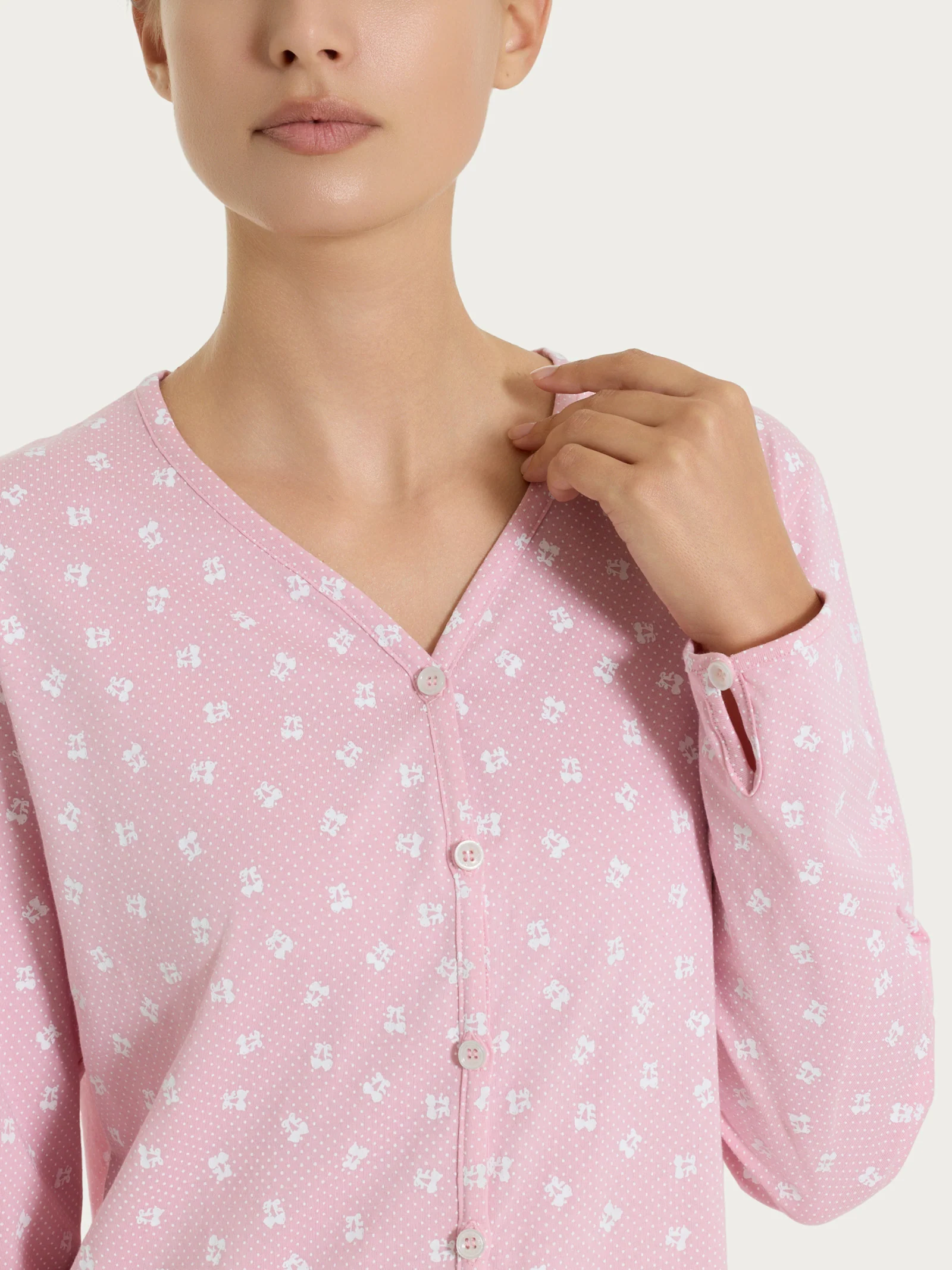 Pigiama aperto in fantasia in Jersey di cotone 40-50 - Fant. Cameo Pink - Image 4