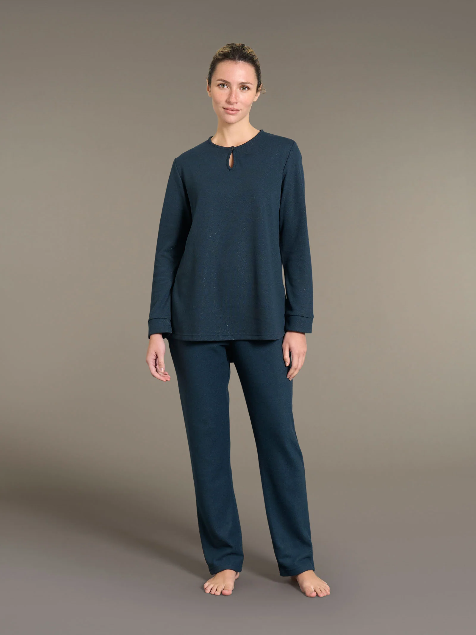 Pigiama con scollo a goccia in Cotton Eco Pile e Lurex - Reflecting Pond