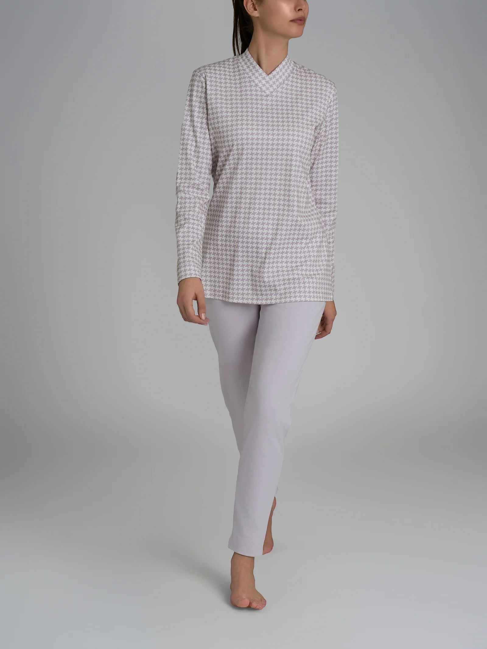 Pigiama con scollo a V in Interlock di cotone  - Fant. Lavender Blue Crocette
