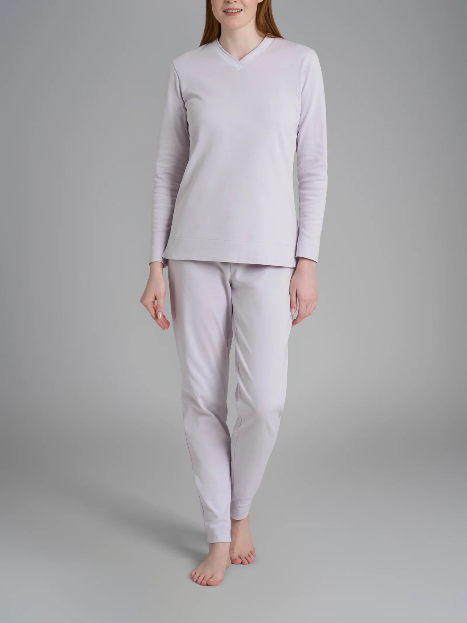 Pigiama con scollo a V in tinta unita in Interlock di cotone - Lavender Blue