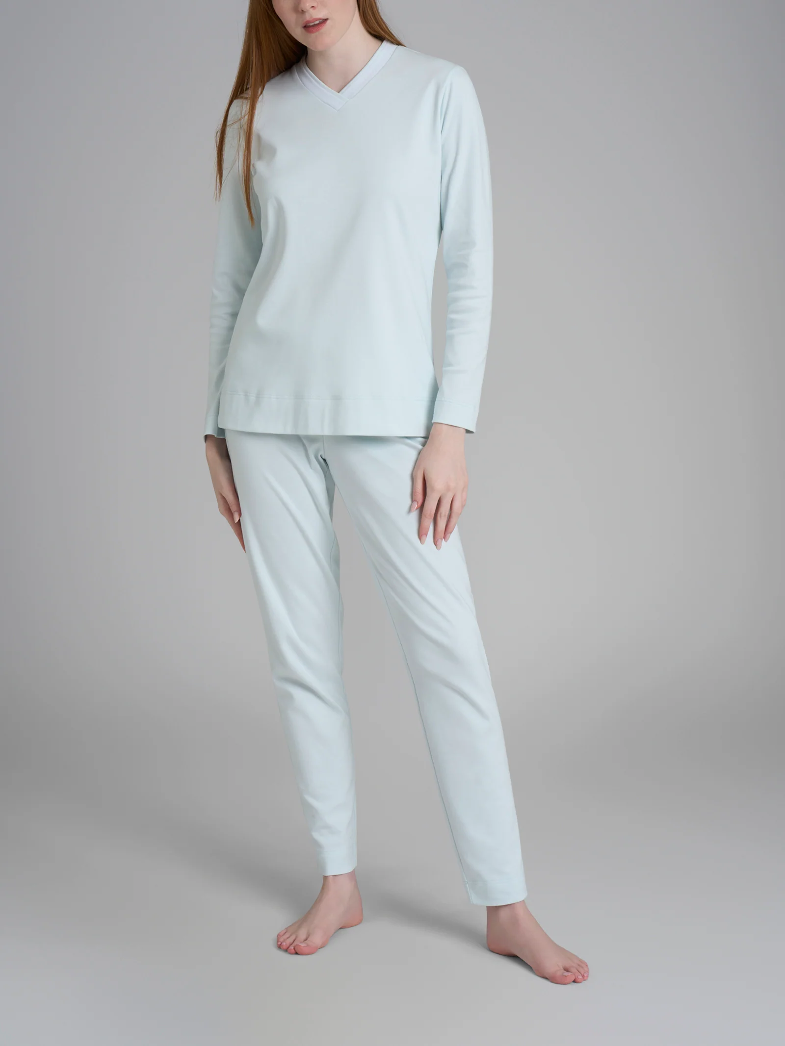 Pigiama con scollo a V in tinta unita in Interlock di cotone - Wan Blue