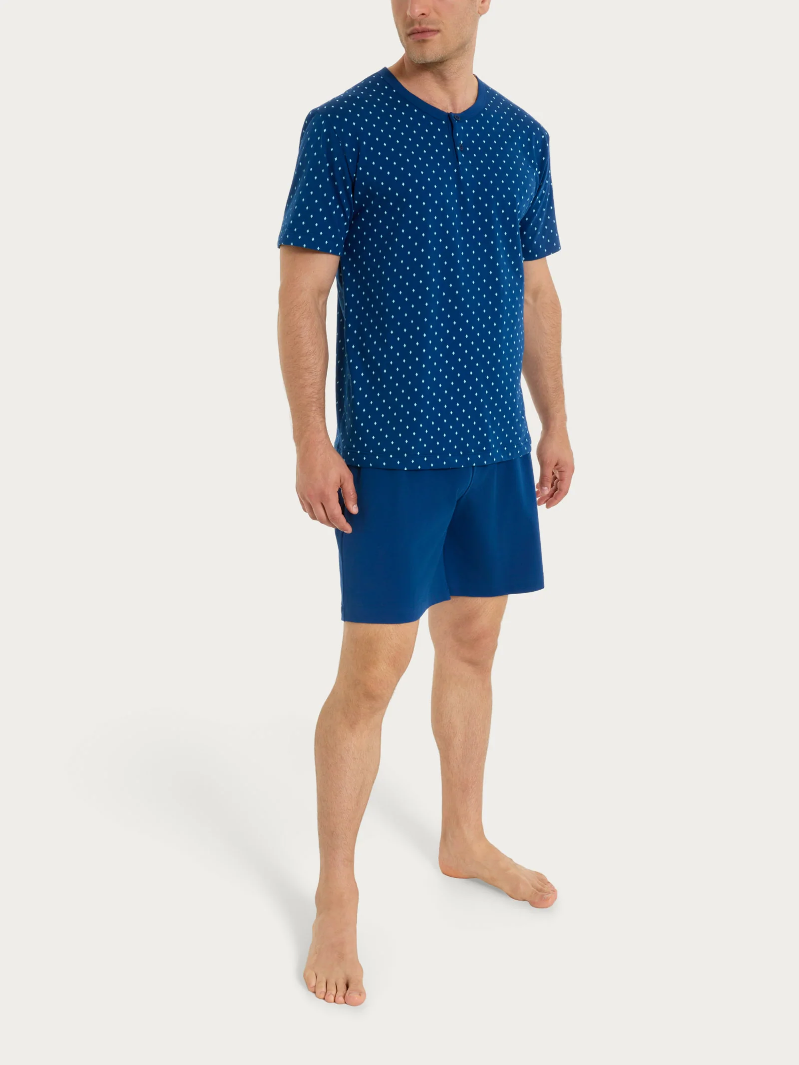 Pigiama corto con micro rombi in Jersey di Cotone - Fant. Navy Peony Cravatier