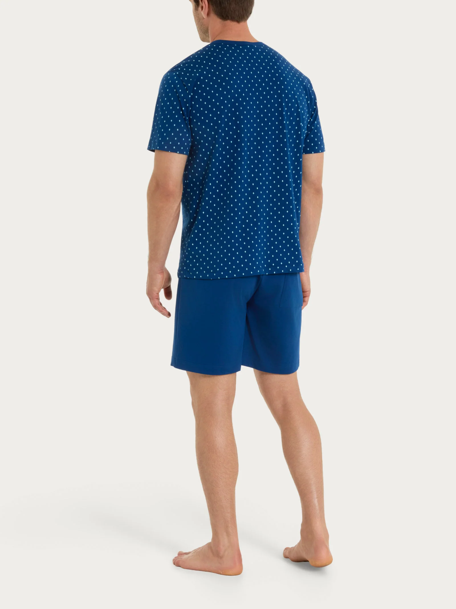 Pigiama corto con micro rombi in Jersey di Cotone - Fant. Navy Peony Cravatier - Image 2