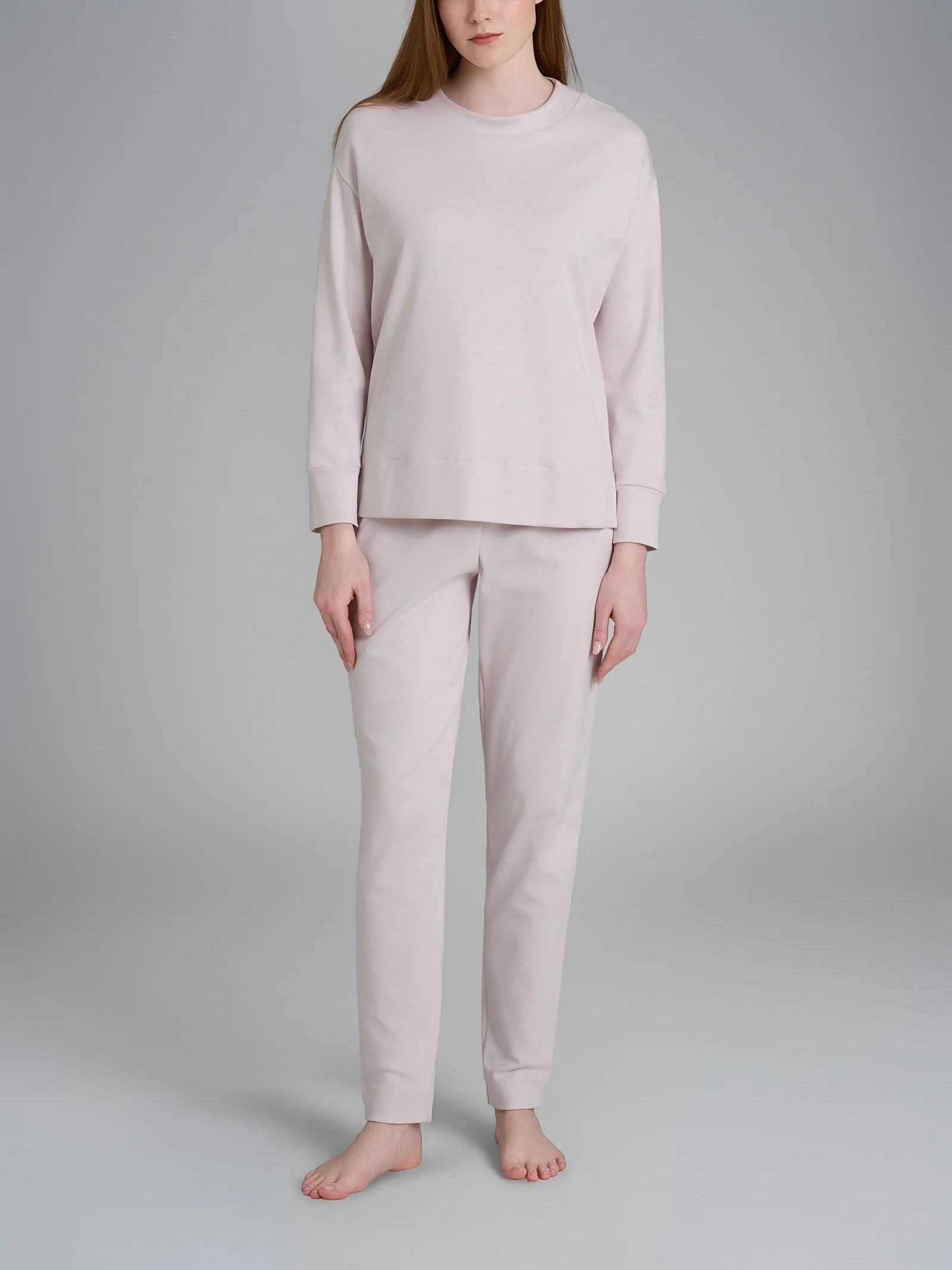 Pigiama girocollo tinta unita in Interlock di cotone - Orchid Ice