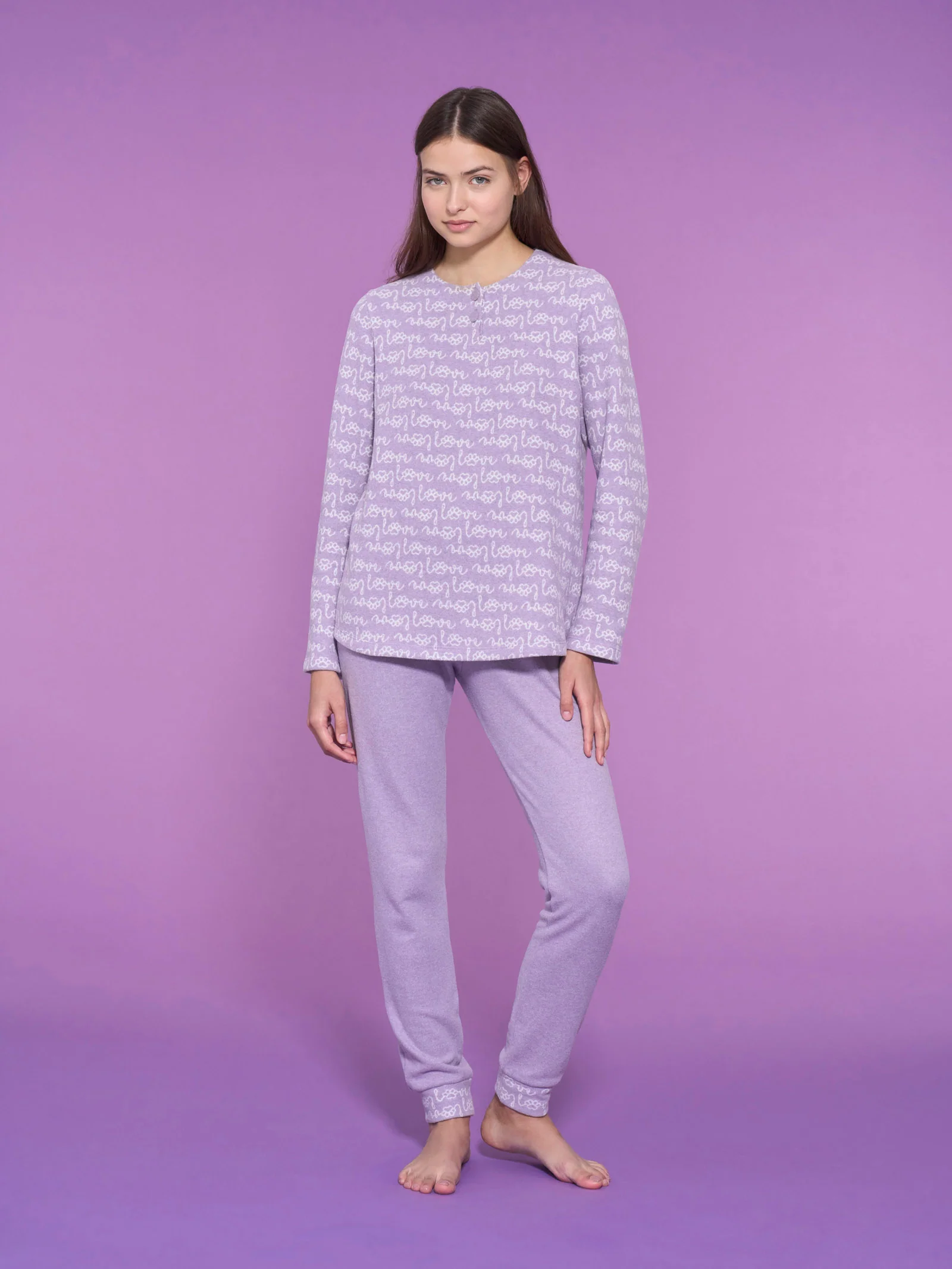 Pigiama love a serafino in Cotton Eco Pile - Fant.Lilla