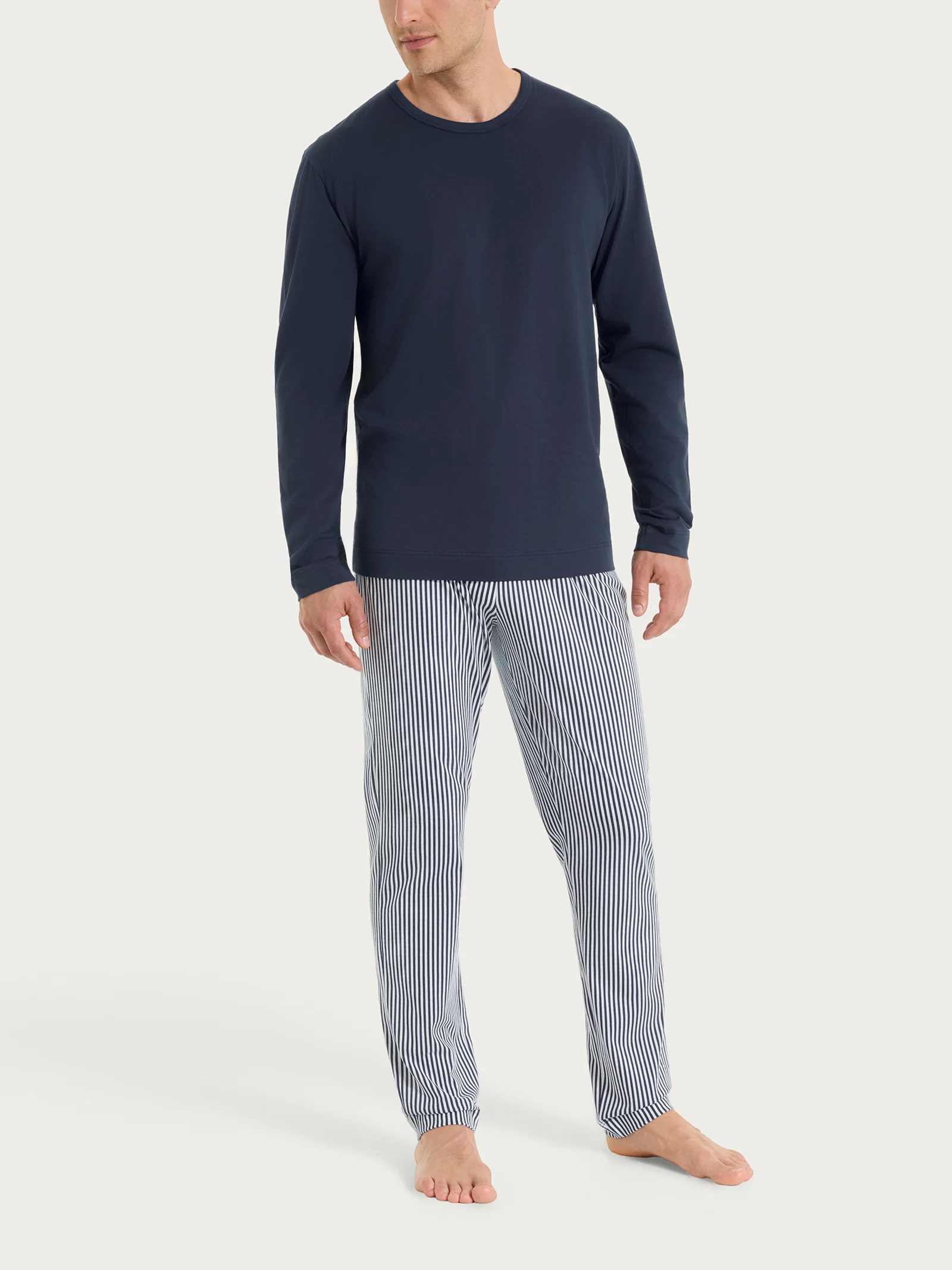 Pigiama lungo a righe con girocollo in Jersey di Cotone - Fant.White