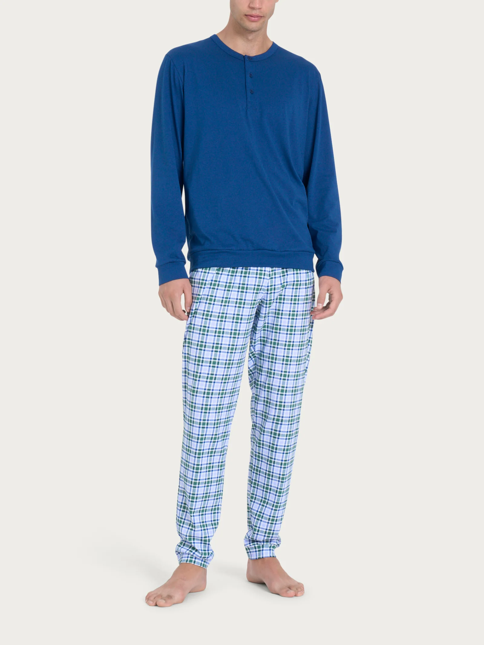 Pigiama lungo a serafino con fantasia in Jersey di Cotone - Fant. Posy Green