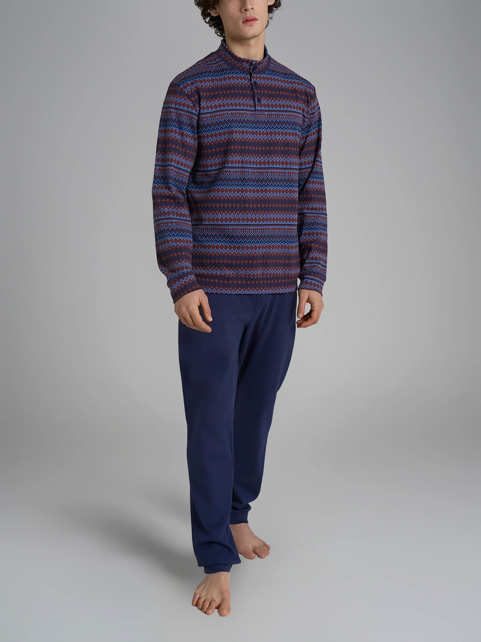 Pigiama lupetto con punto rasato in interlock di cotone - Fant. Colony Blue