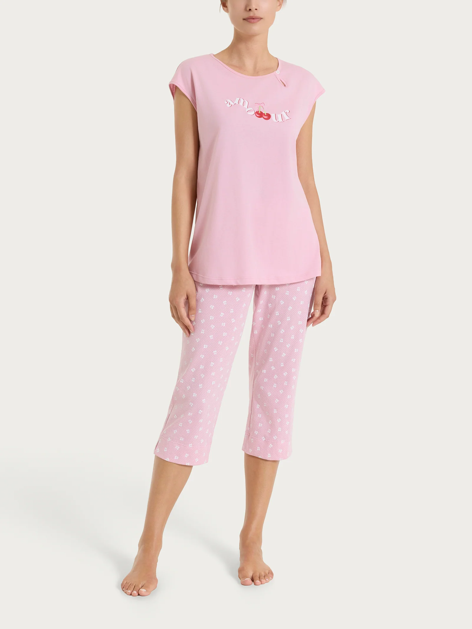 Pigiama pinocchietto con stampe in Jersey di Cotone - Fant. Cameo Pink