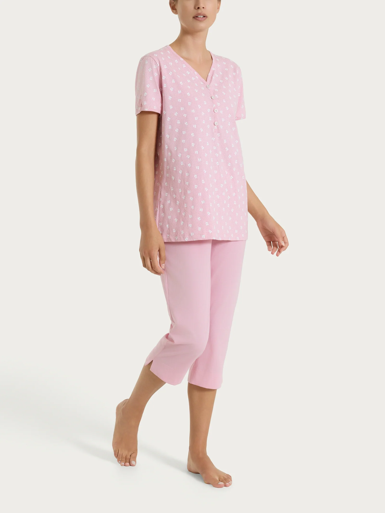 Pigiama pinocchietto in fantasia in Jersey di cotone 40-50 - Fant. Cameo Pink