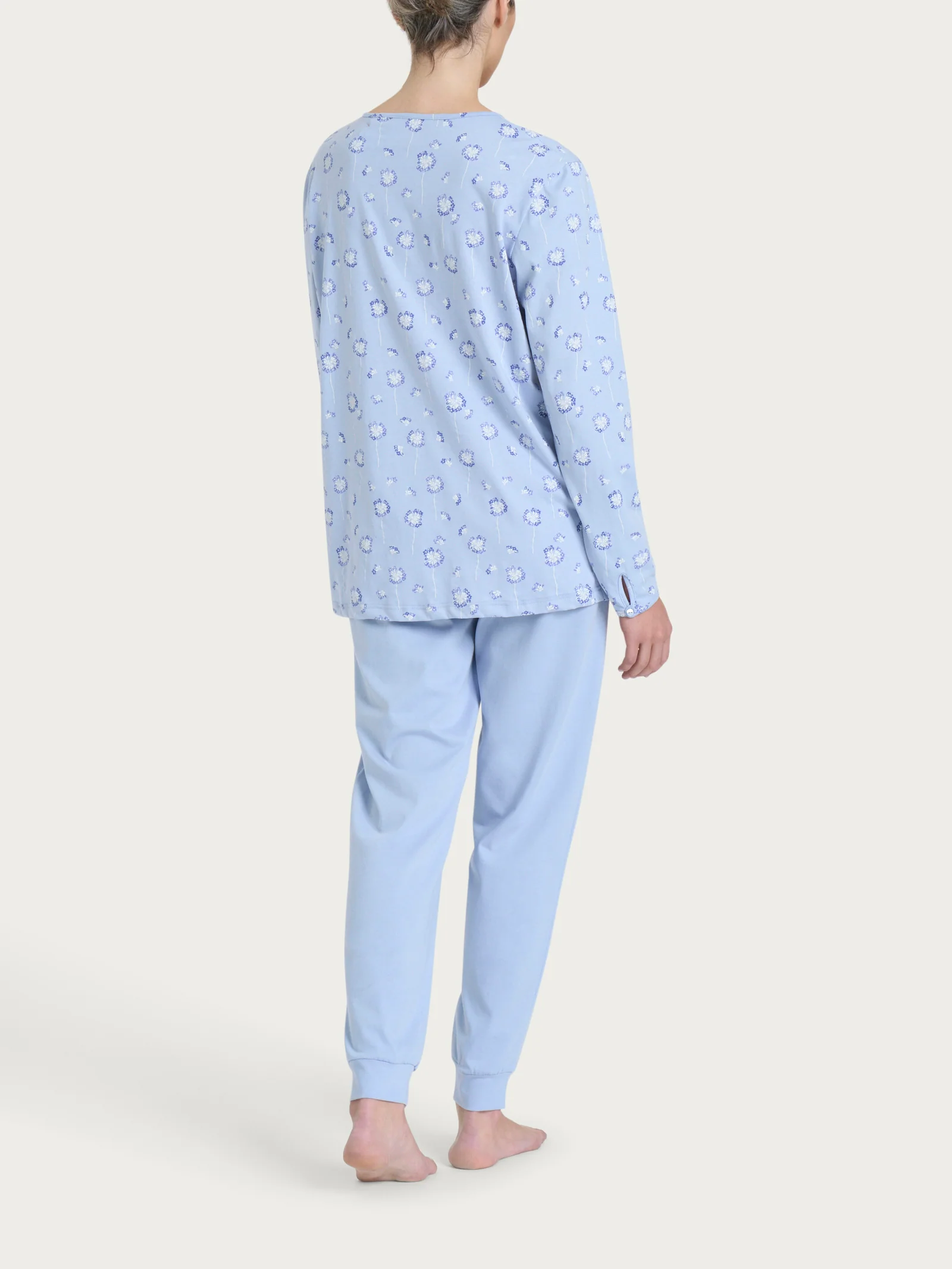 Pigiama serafino con arricciatura in Jersey di cotone 40-52 - Fant. Brunnera Blue - Image 2