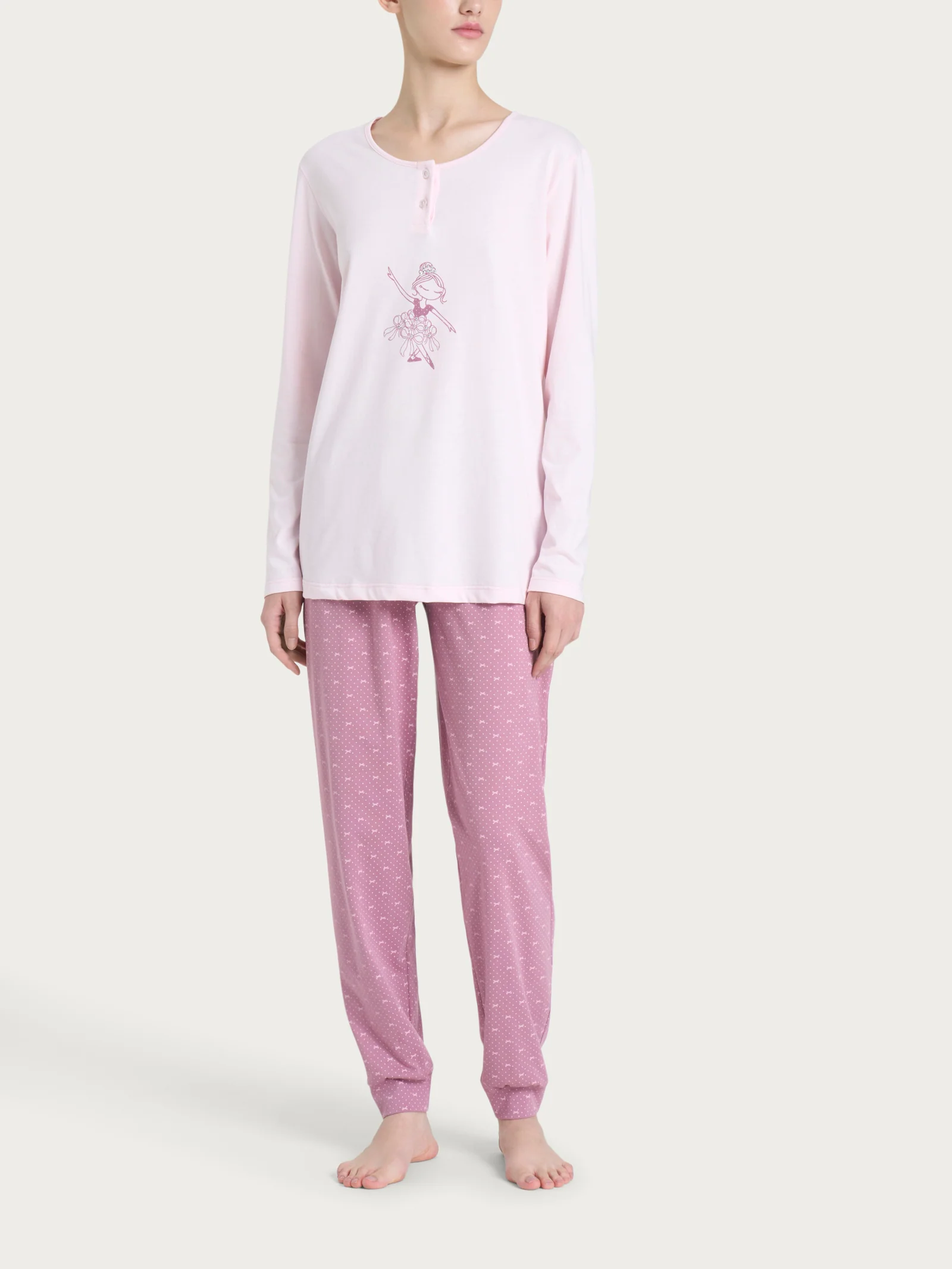 Pigiama serafino con fantasia in Jersey di cotone - Fant. Pink a boo