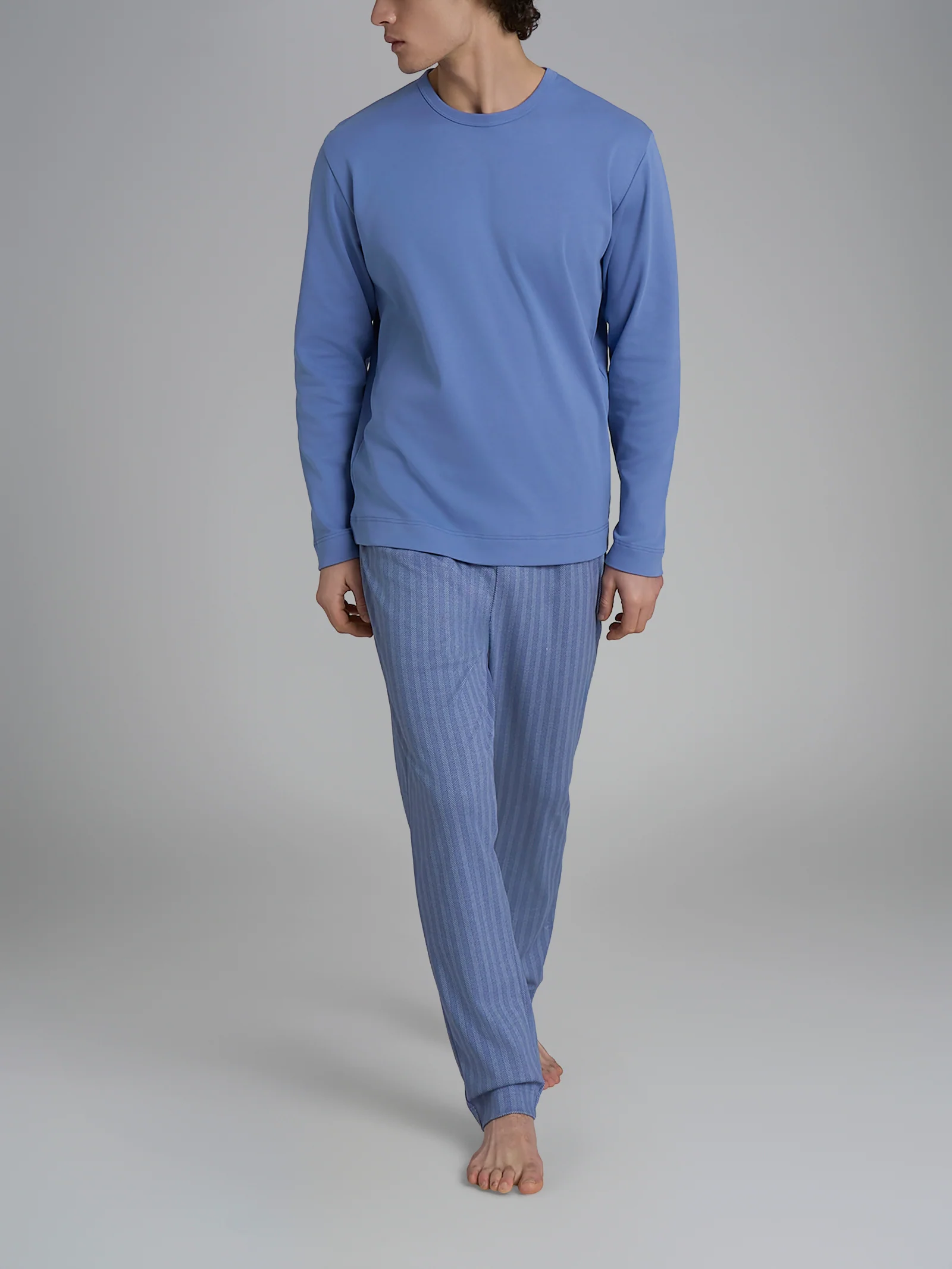Pigiama spigato con girocollo in interlock di cotone - Fant. Colony Blue Spigato