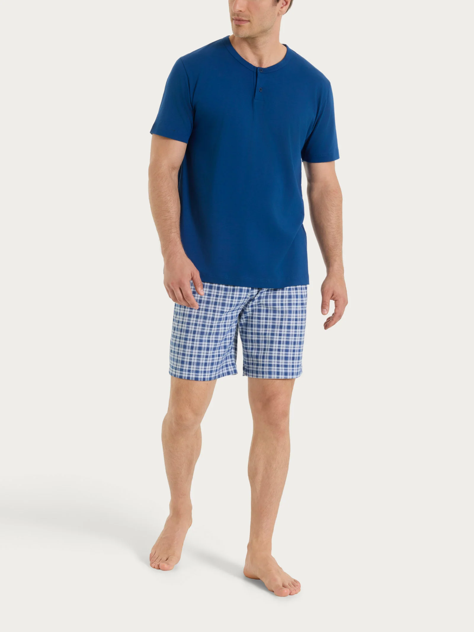 Pigiama tartan con girocollo in Jersey di Cotone - Fant. Navy Peony
