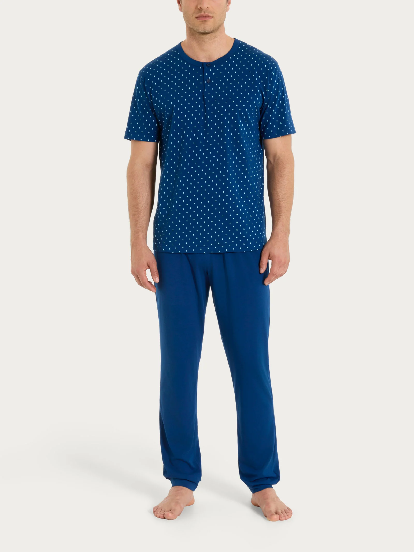 Pigiama trittico con micro rombi in Jersey di Cotone - Fant. Navy Peony Cravatier
