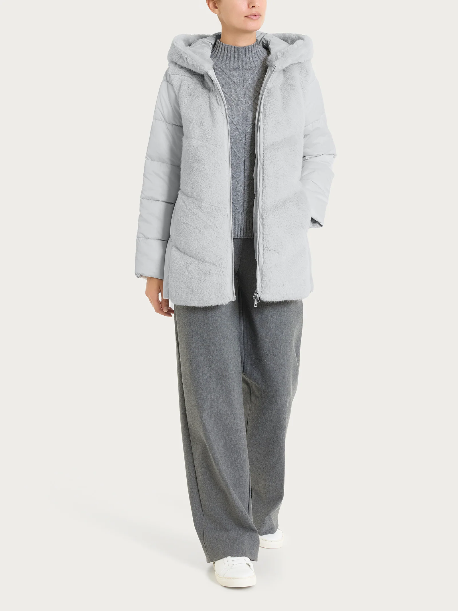 Piumino con Vegan Fur frontale - Dawn Blue - Image 4