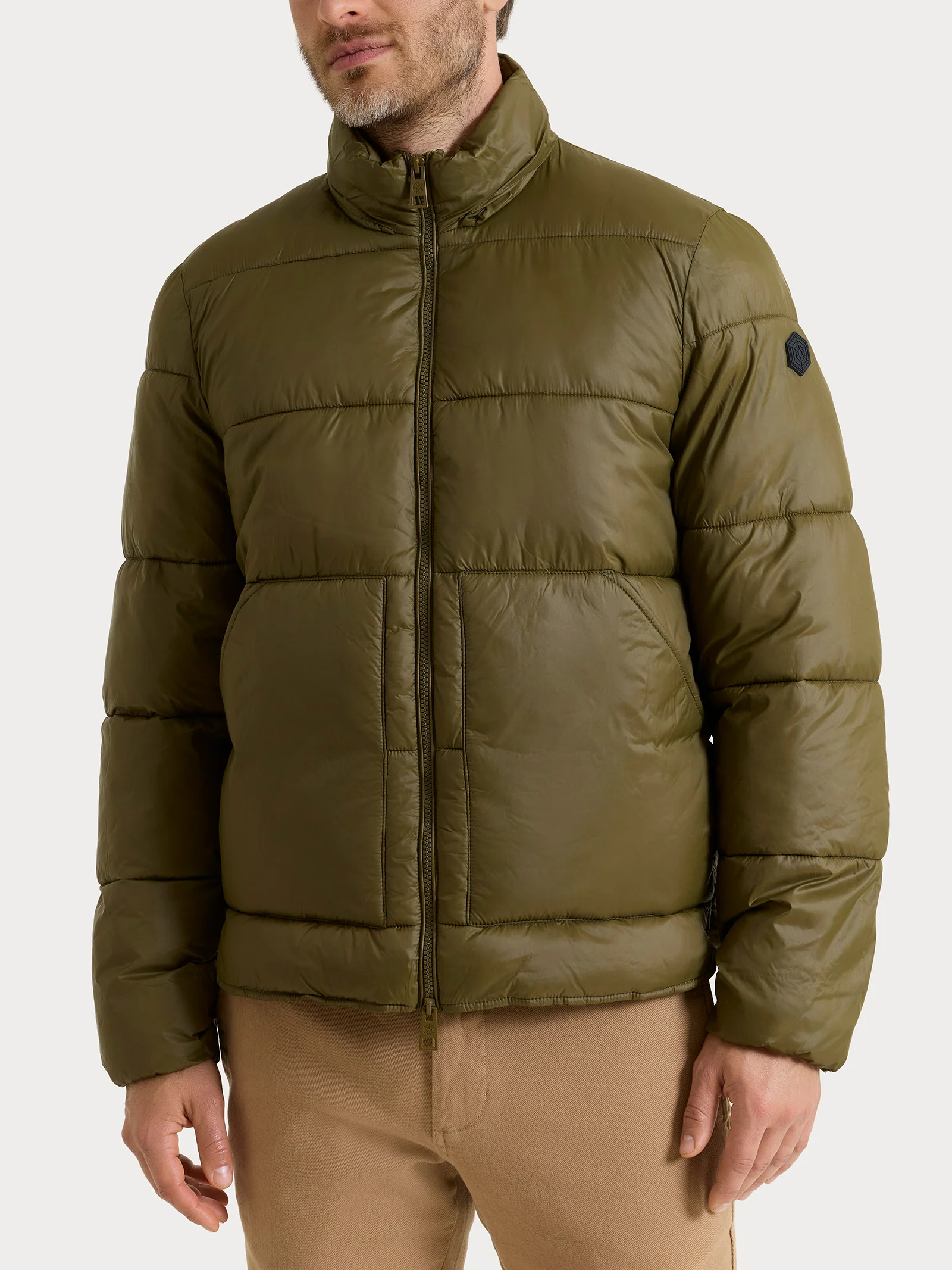 Piumino corto shiny in Vegan Down - Dark Olive