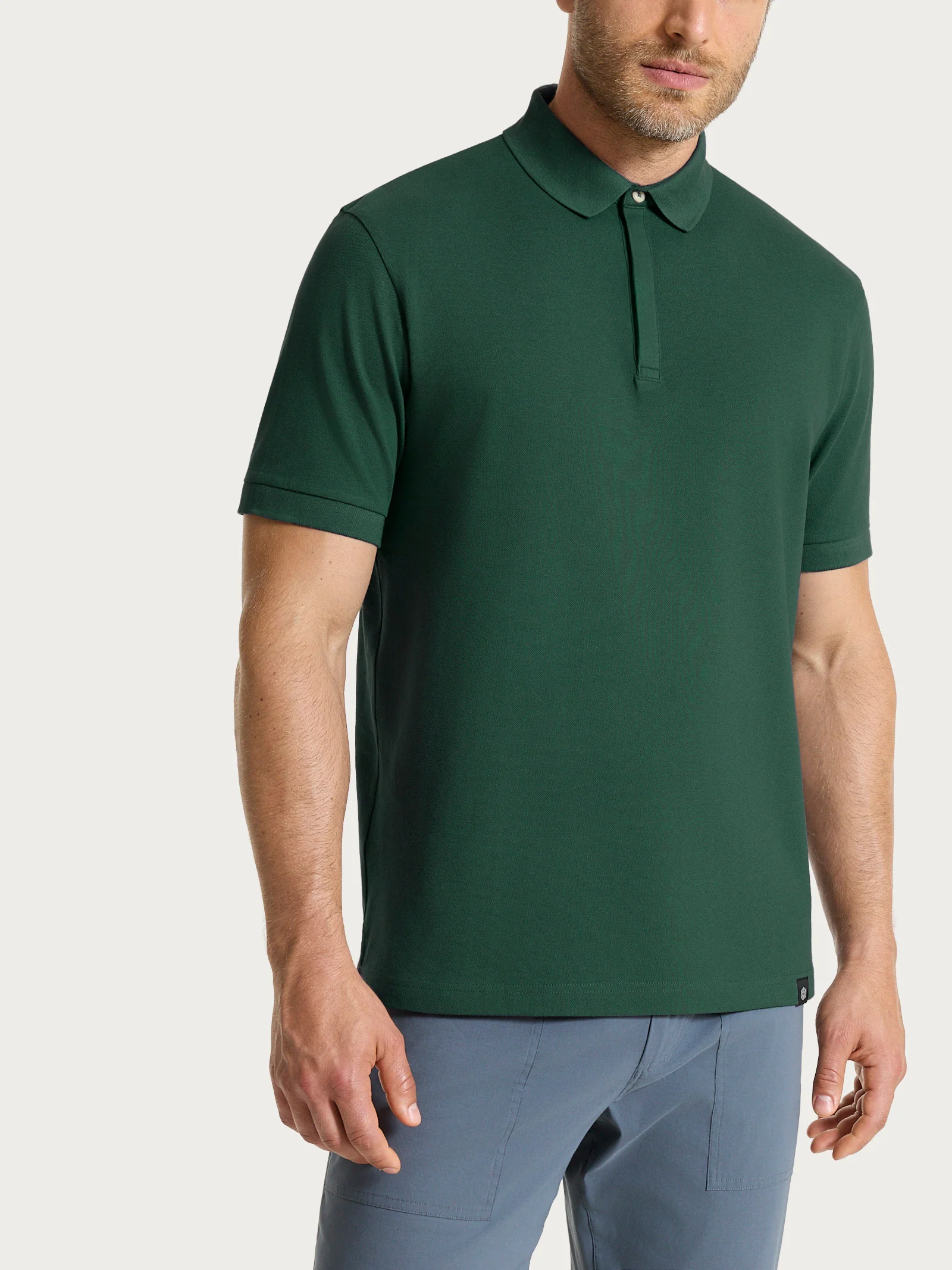 Polo in Eco Cotton Piquet Stretch - Pineneedle