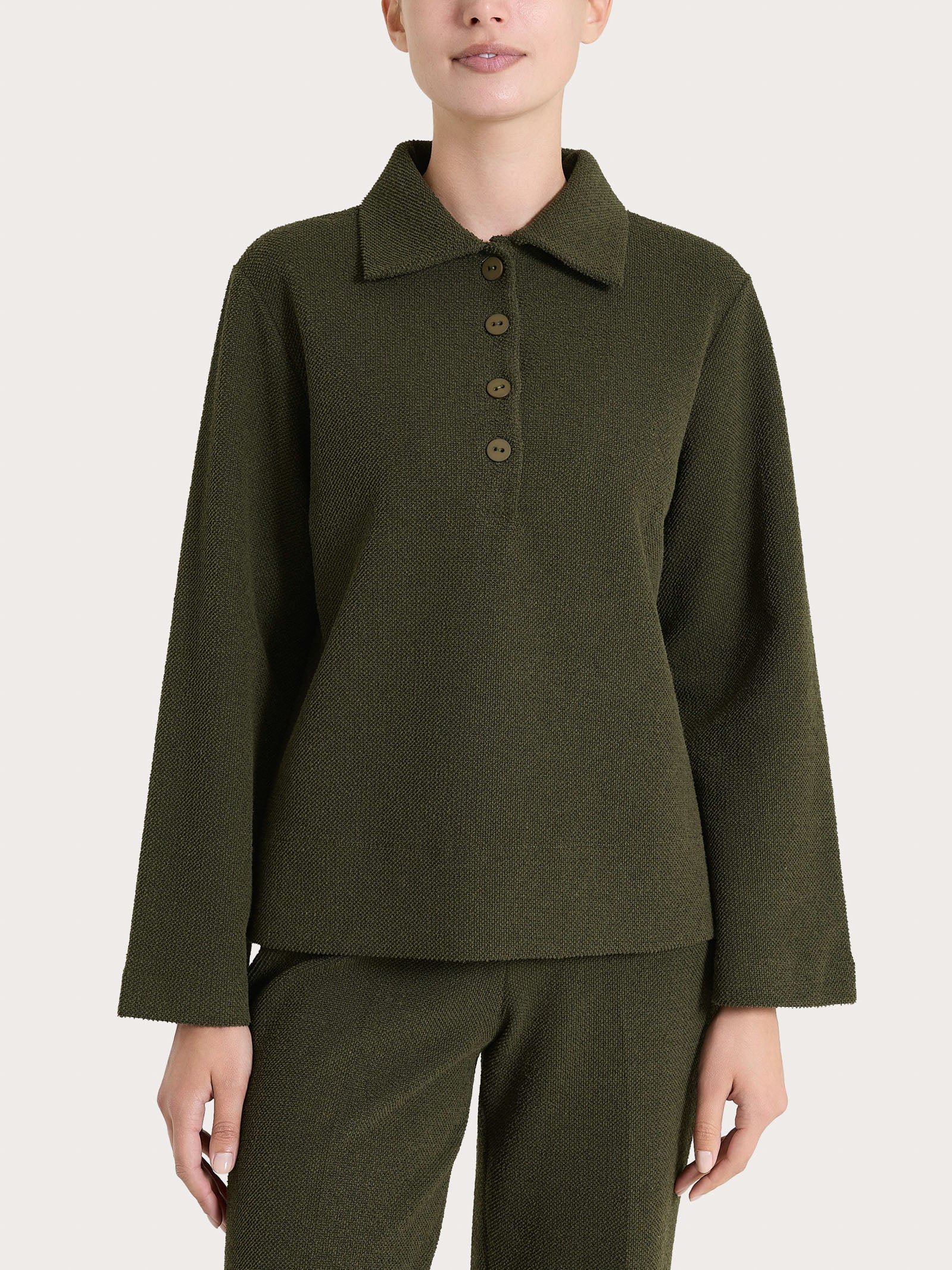 Polo in Japanese Fleece - Dark Olive