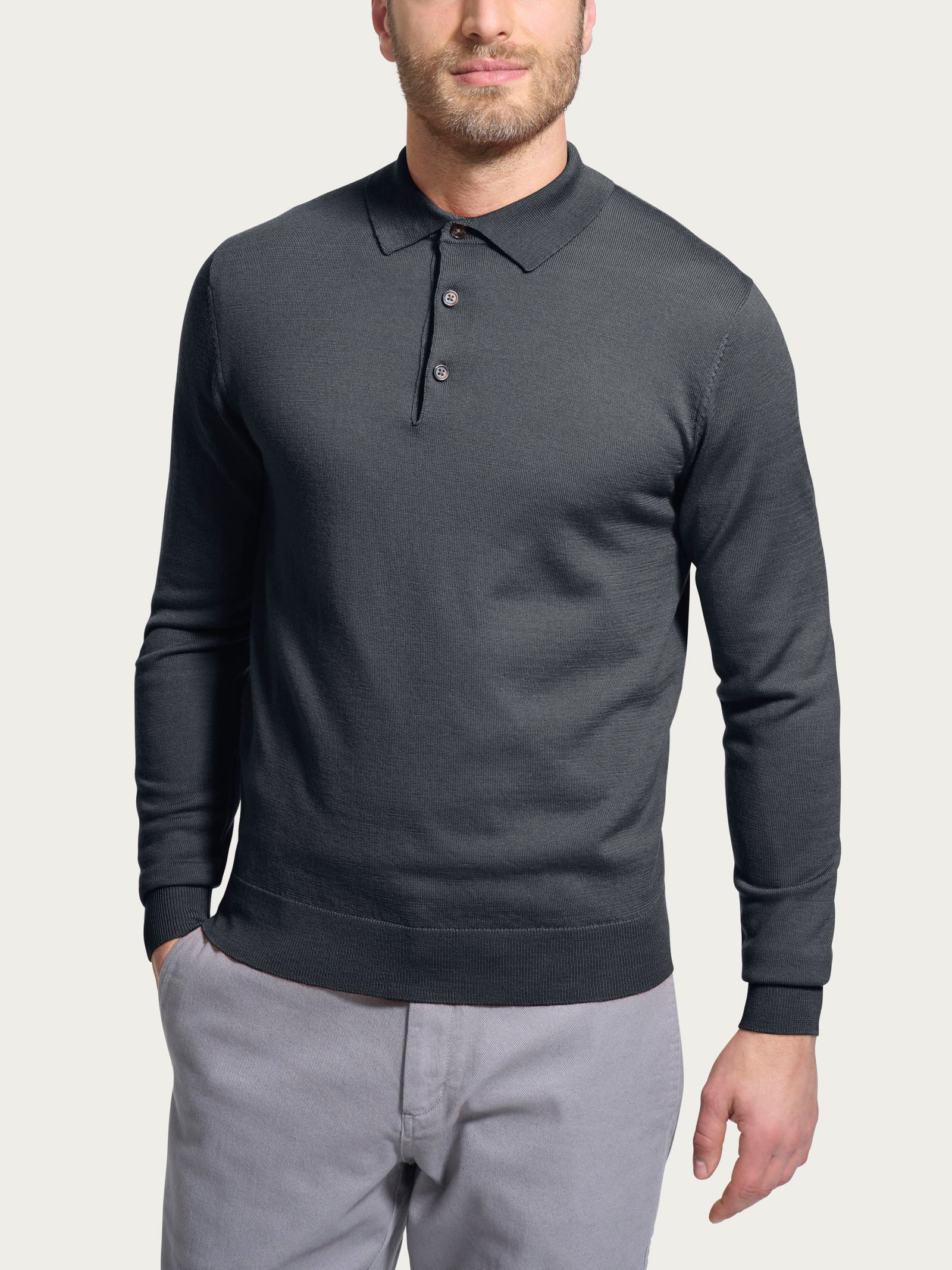 Polo in Merino Soft - Black Oyster