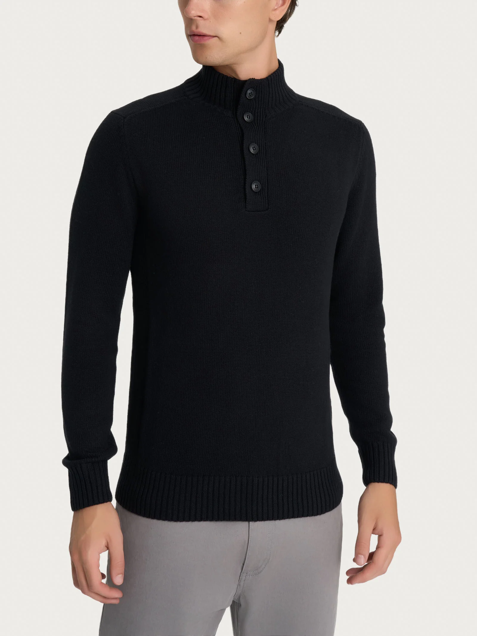 Pull con bottoni in Nice Wool - Nero