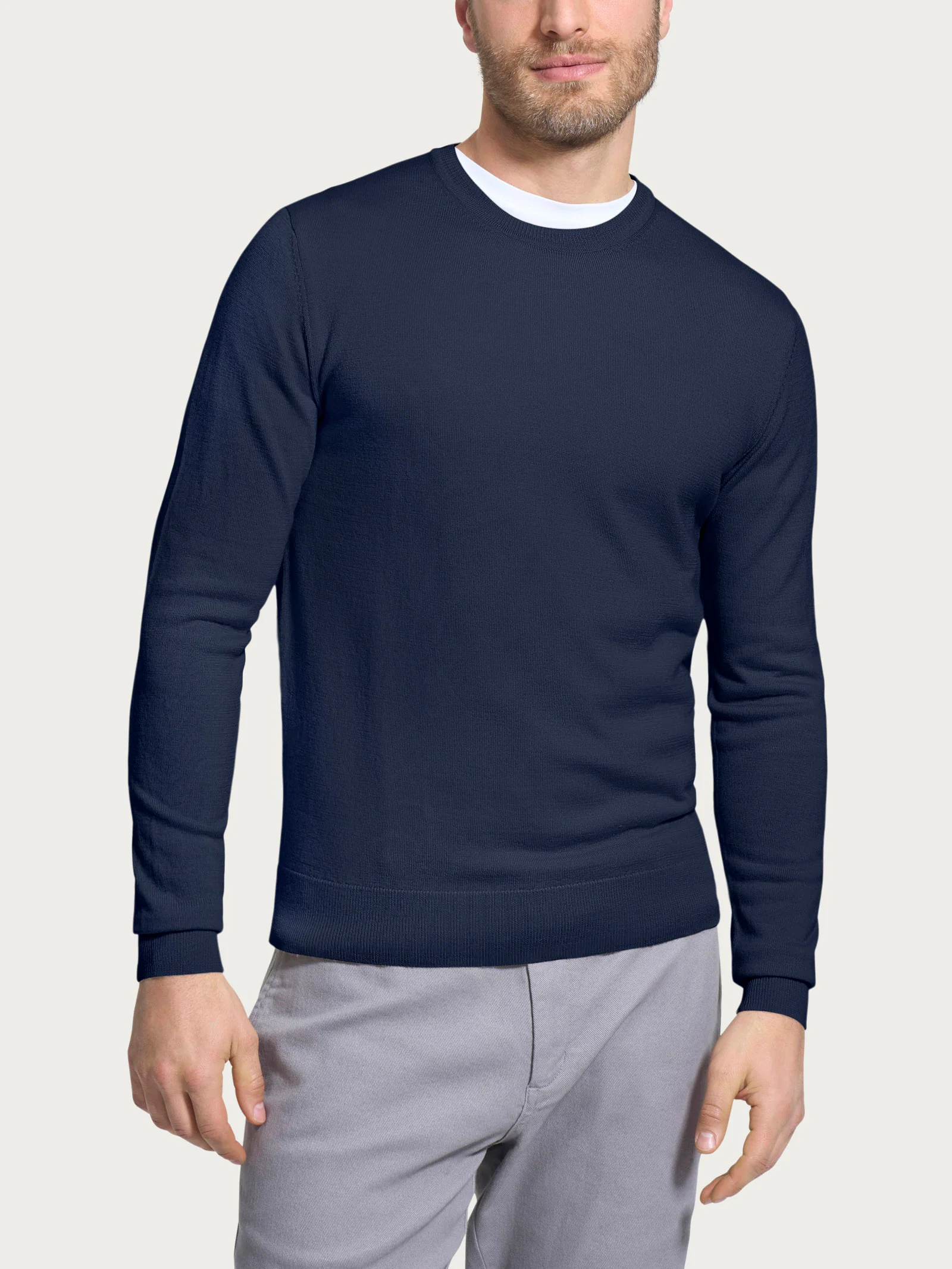Pull girocollo a maglia unita in Merino Soft - Bleu