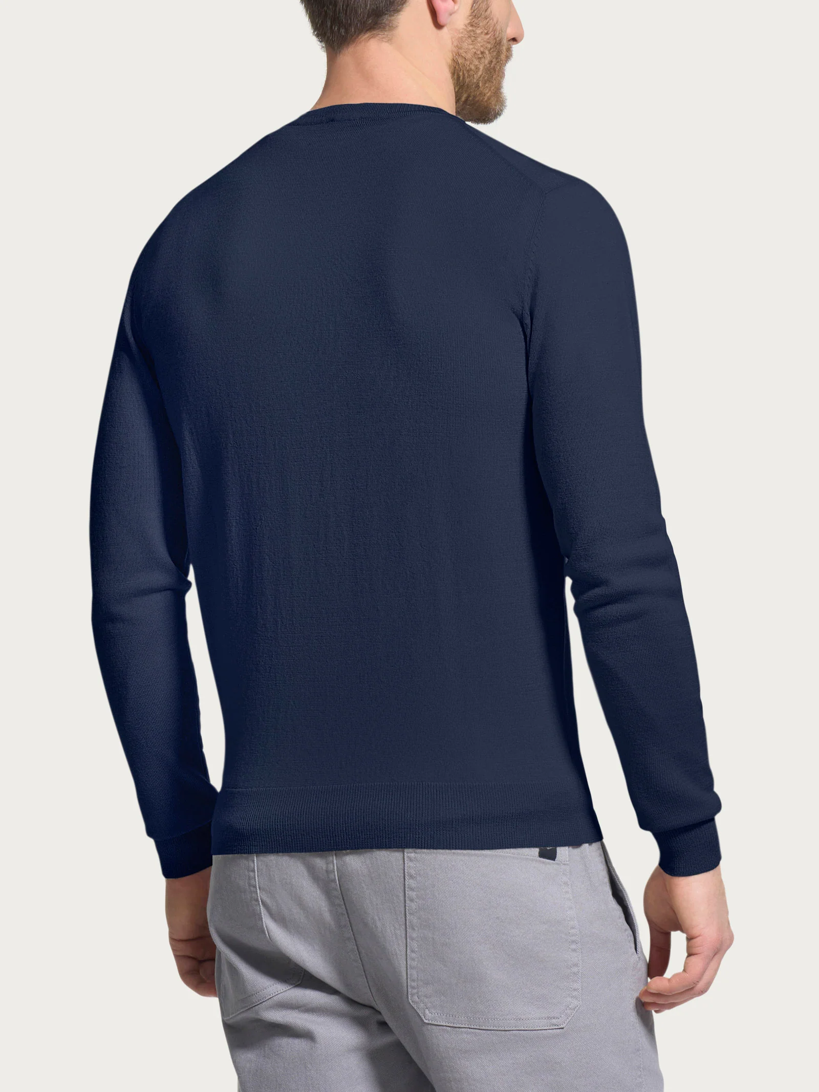 Pull girocollo a maglia unita in Merino Soft - Bleu - Image 2