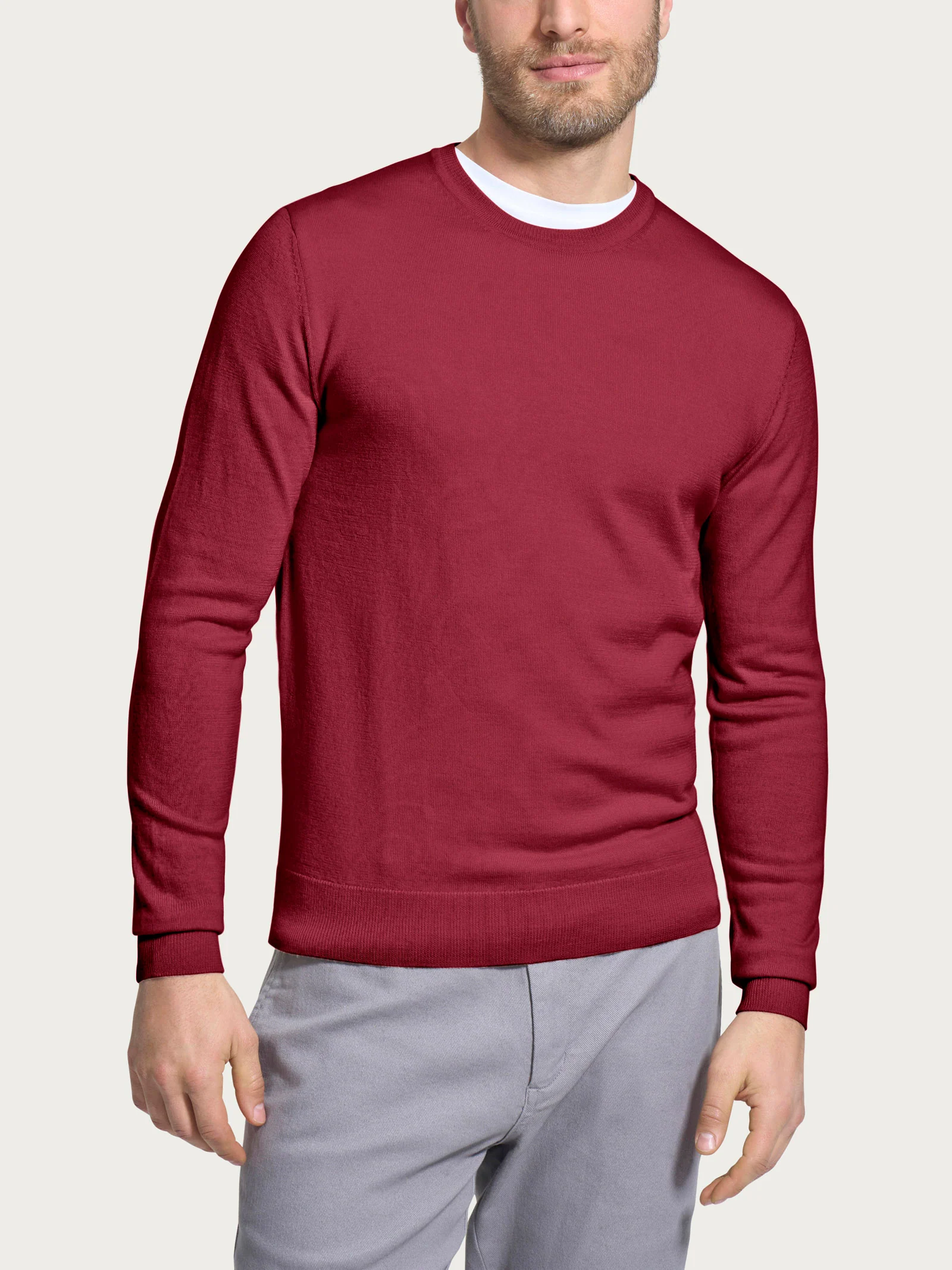 Pull girocollo a maglia unita in Merino Soft - Tibetan Red