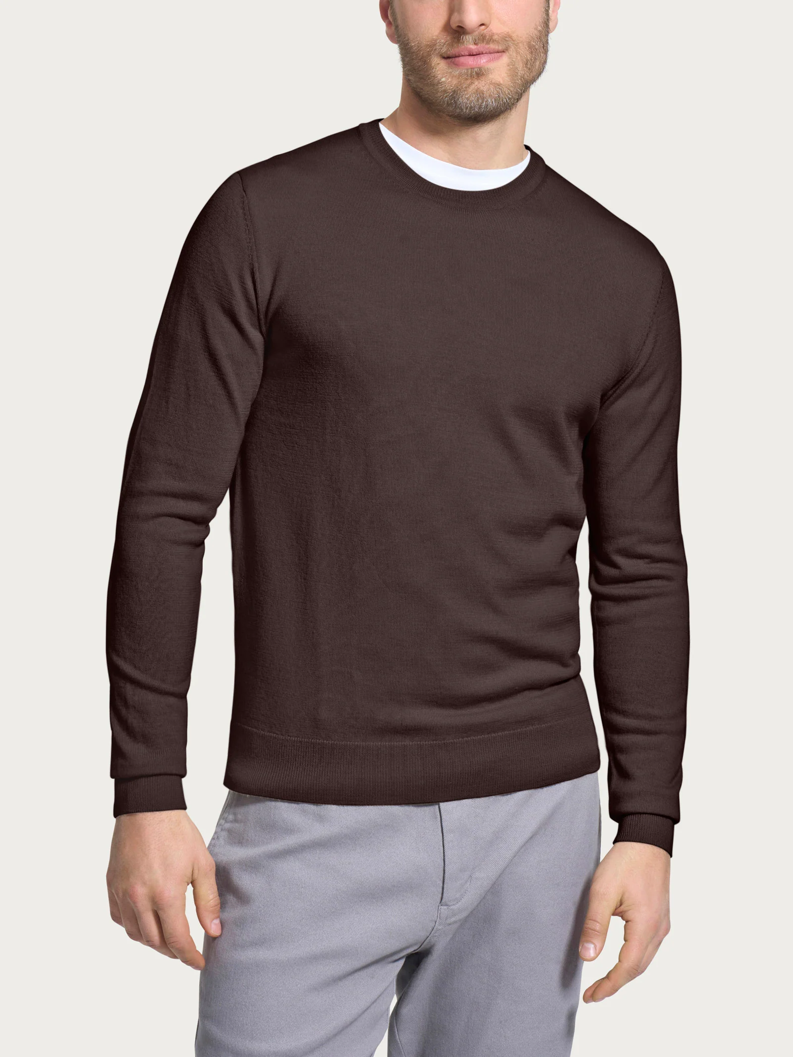 Pull girocollo a maglia unita in Merino Soft - Chocolate Torte