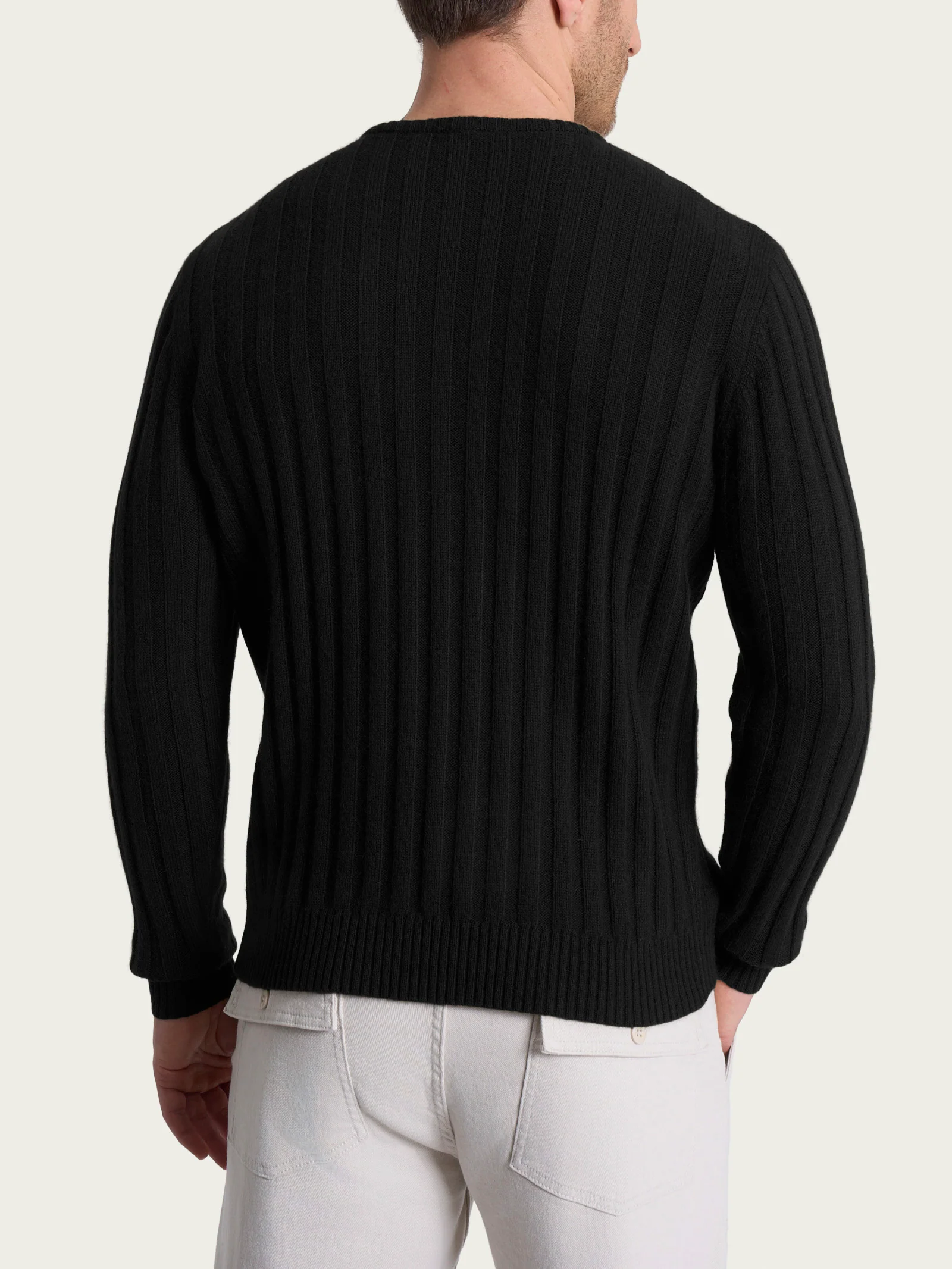 Pull girocollo con costa piatta in Natural Soft - Nero - Image 2