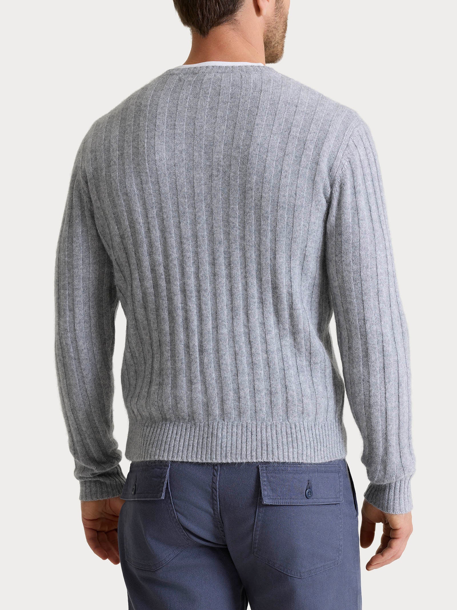 Pull girocollo con costa piatta in Natural Soft - Ghiaia Mel. - Image 2