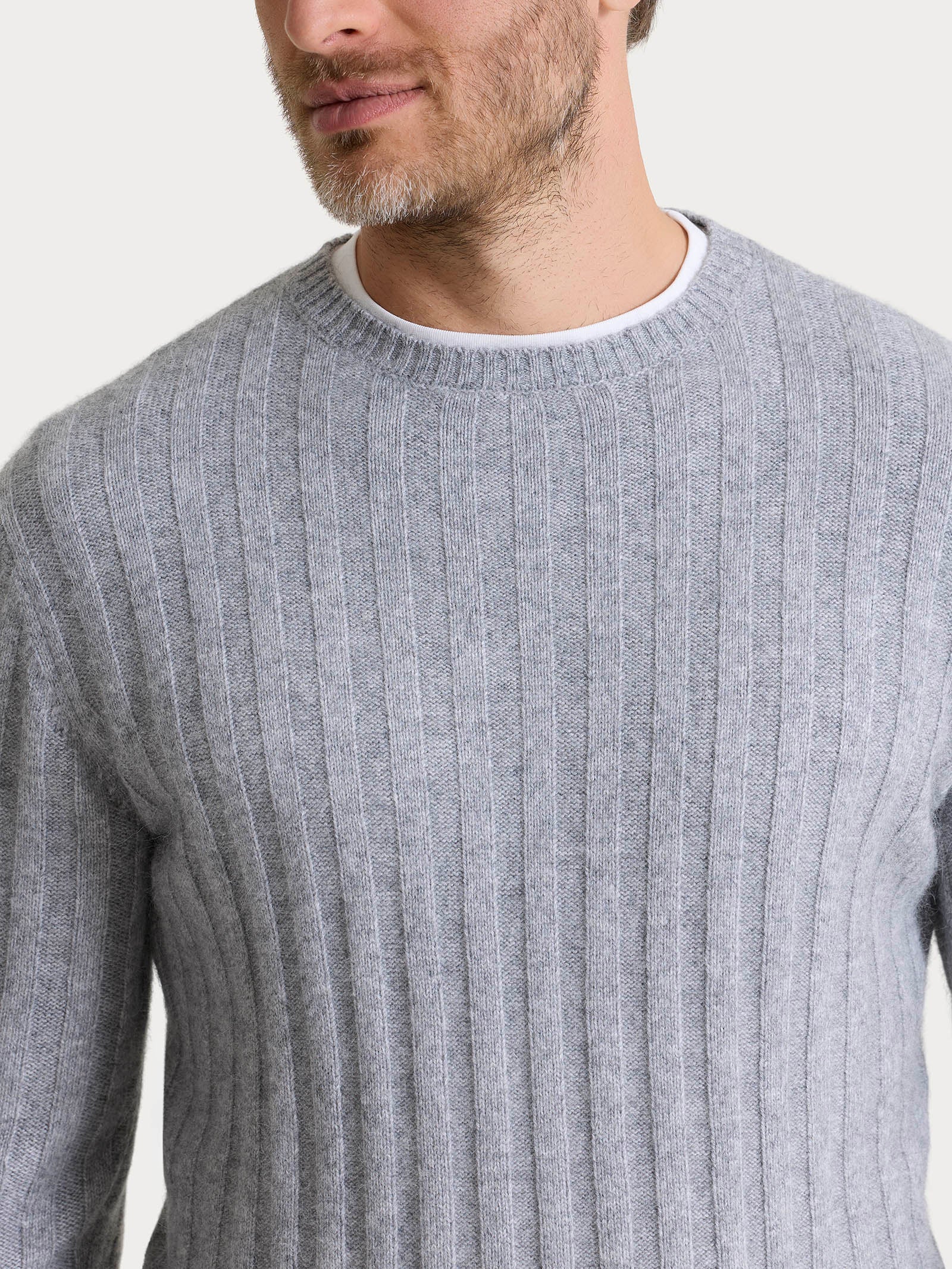 Pull girocollo con costa piatta in Natural Soft - Ghiaia Mel. - Image 3