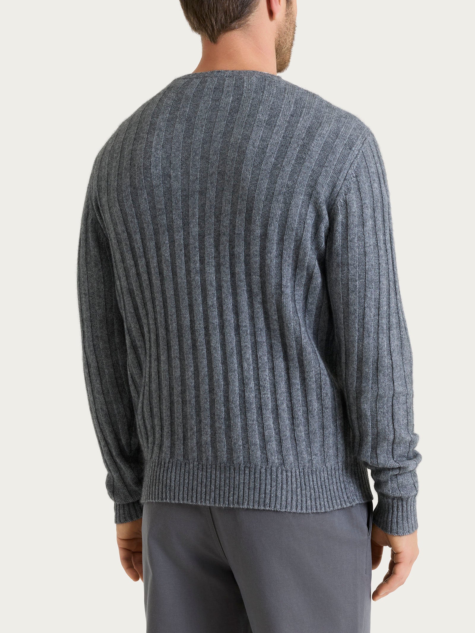 Pull girocollo con costa piatta in Natural Soft - Ferro Mel. - Image 2
