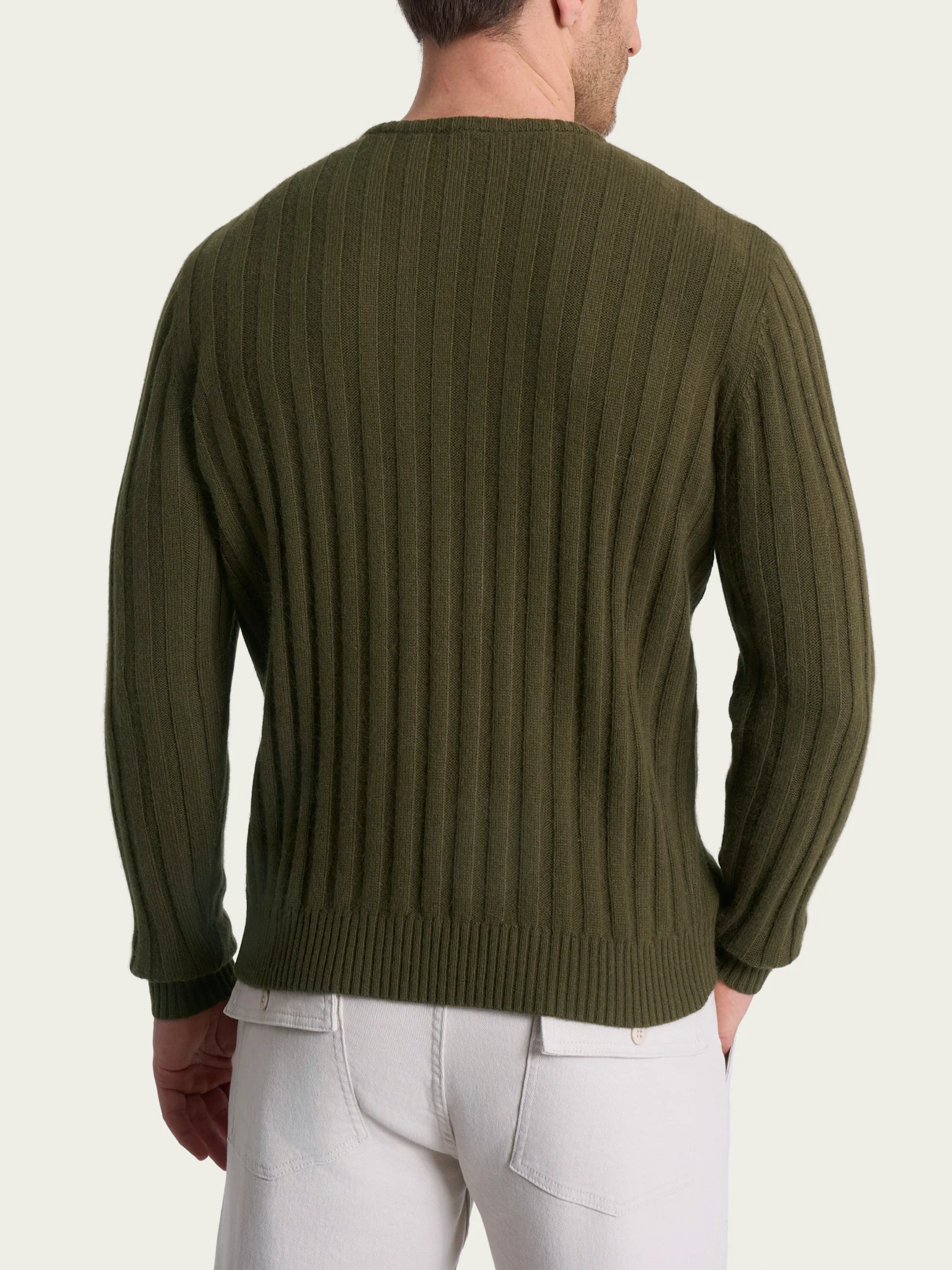 Pull girocollo con costa piatta in Natural Soft - Dark Olive - Image 2