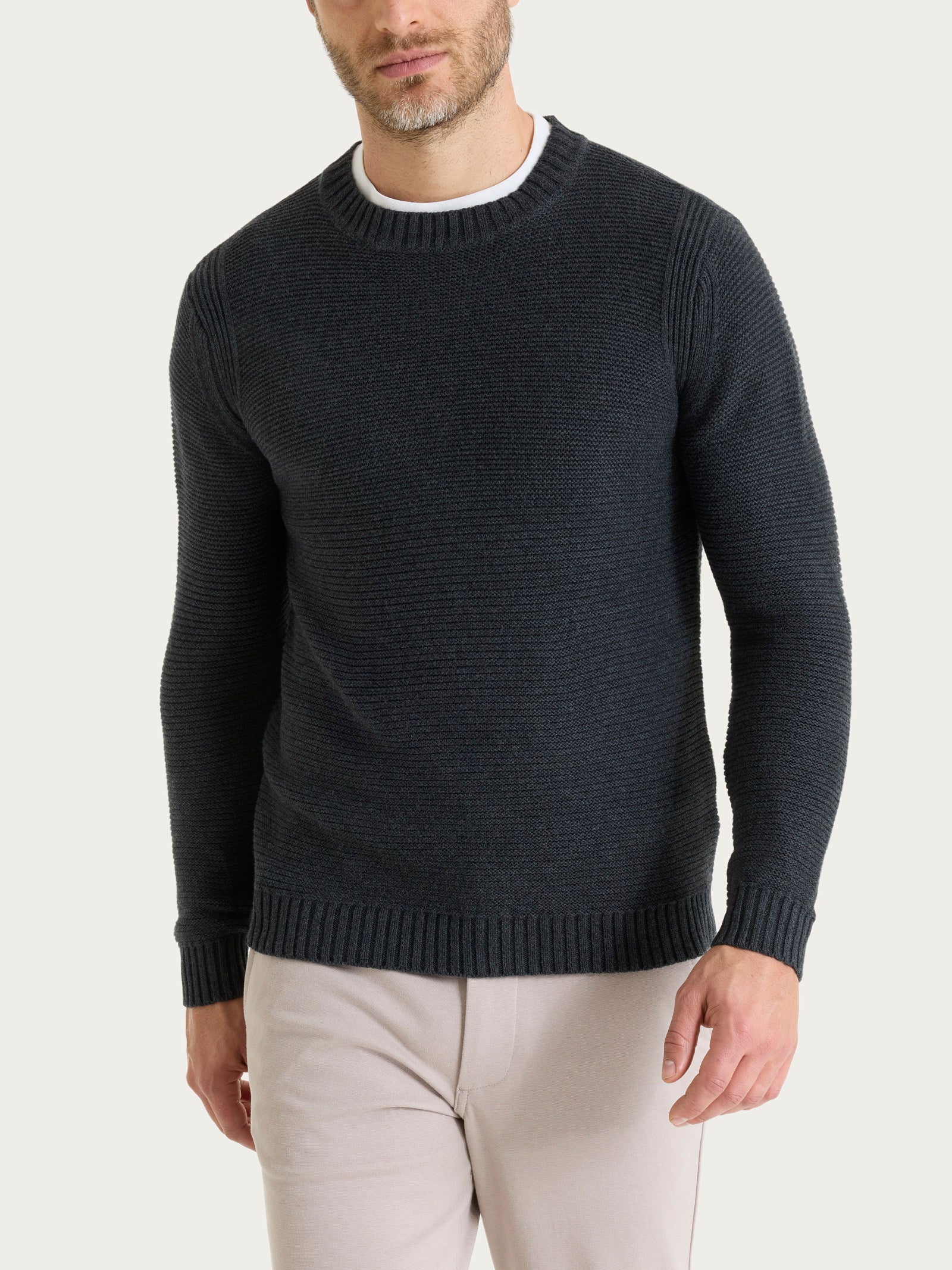 Pull girocollo leggero in Winter Cotton - Nero Mel.