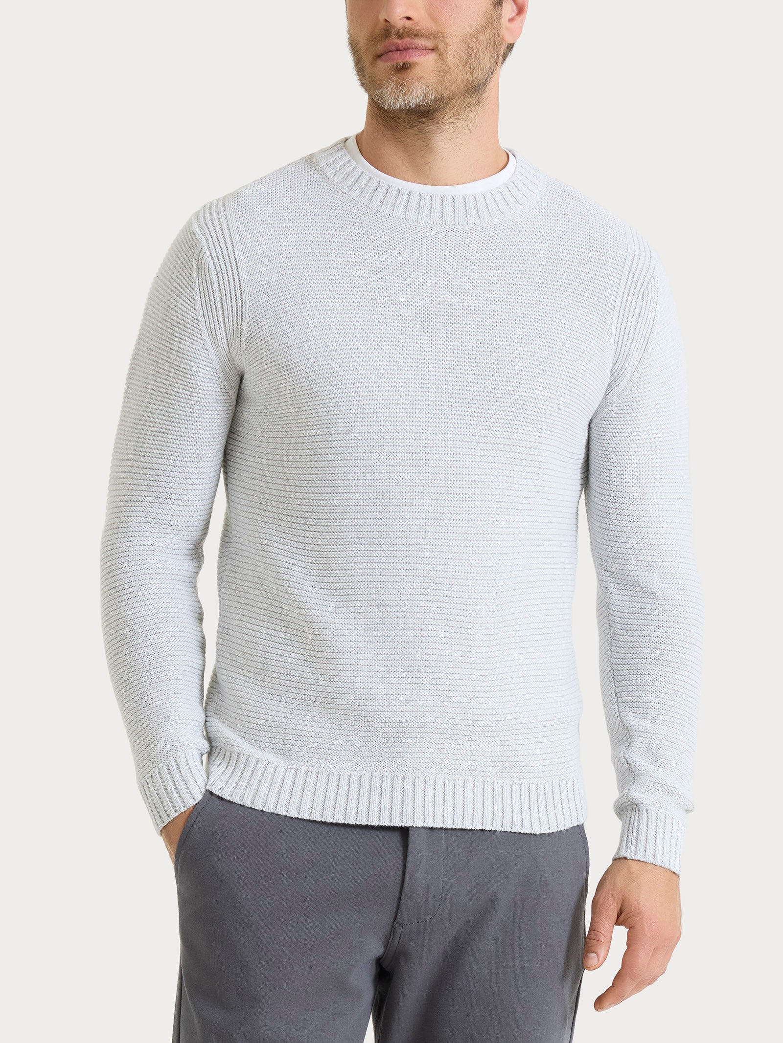 Pull girocollo leggero in Winter Cotton - Dawn Blue Mel.