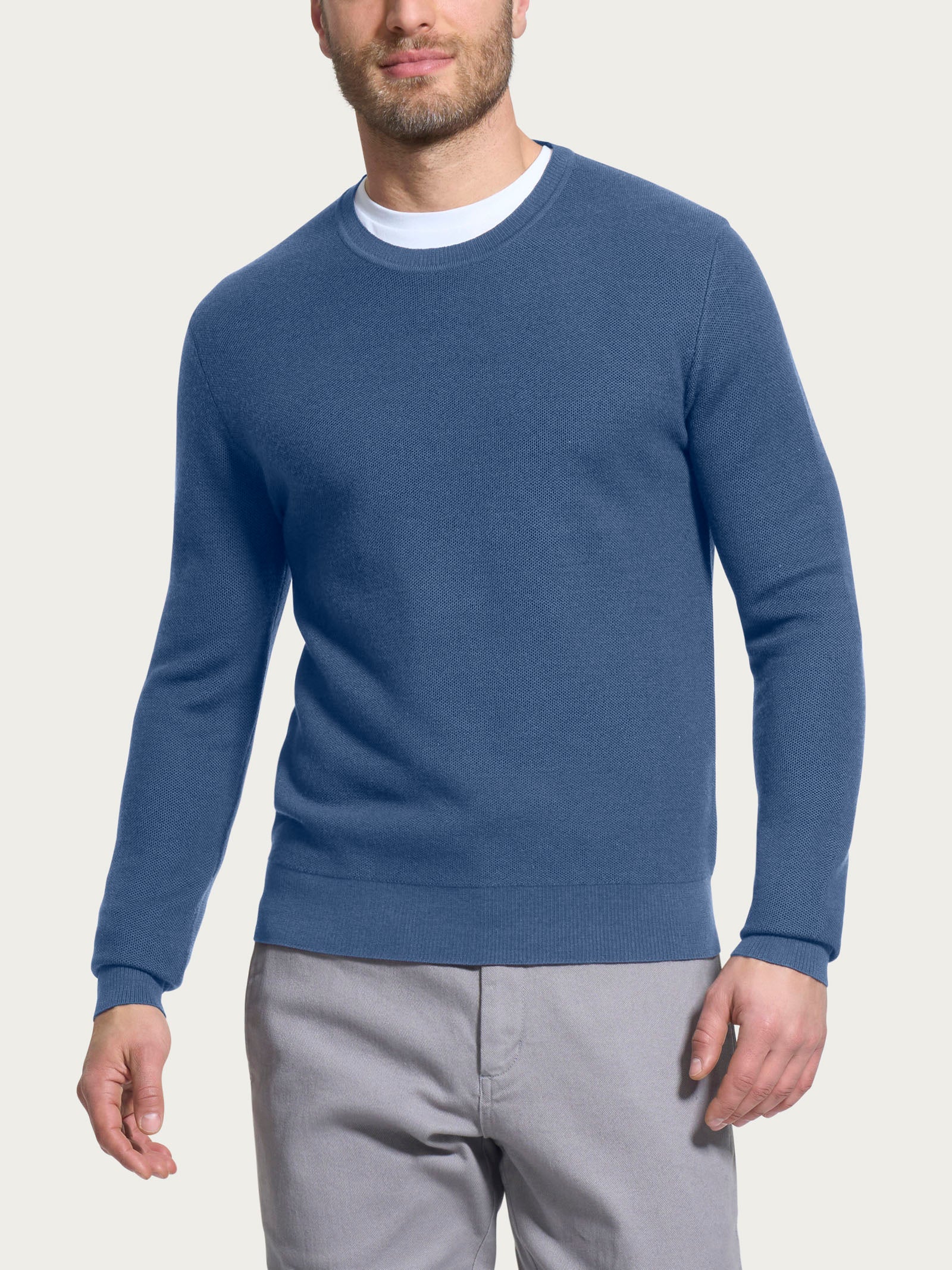 Pull girocollo Punto Links in Merino Soft - Gray Blue