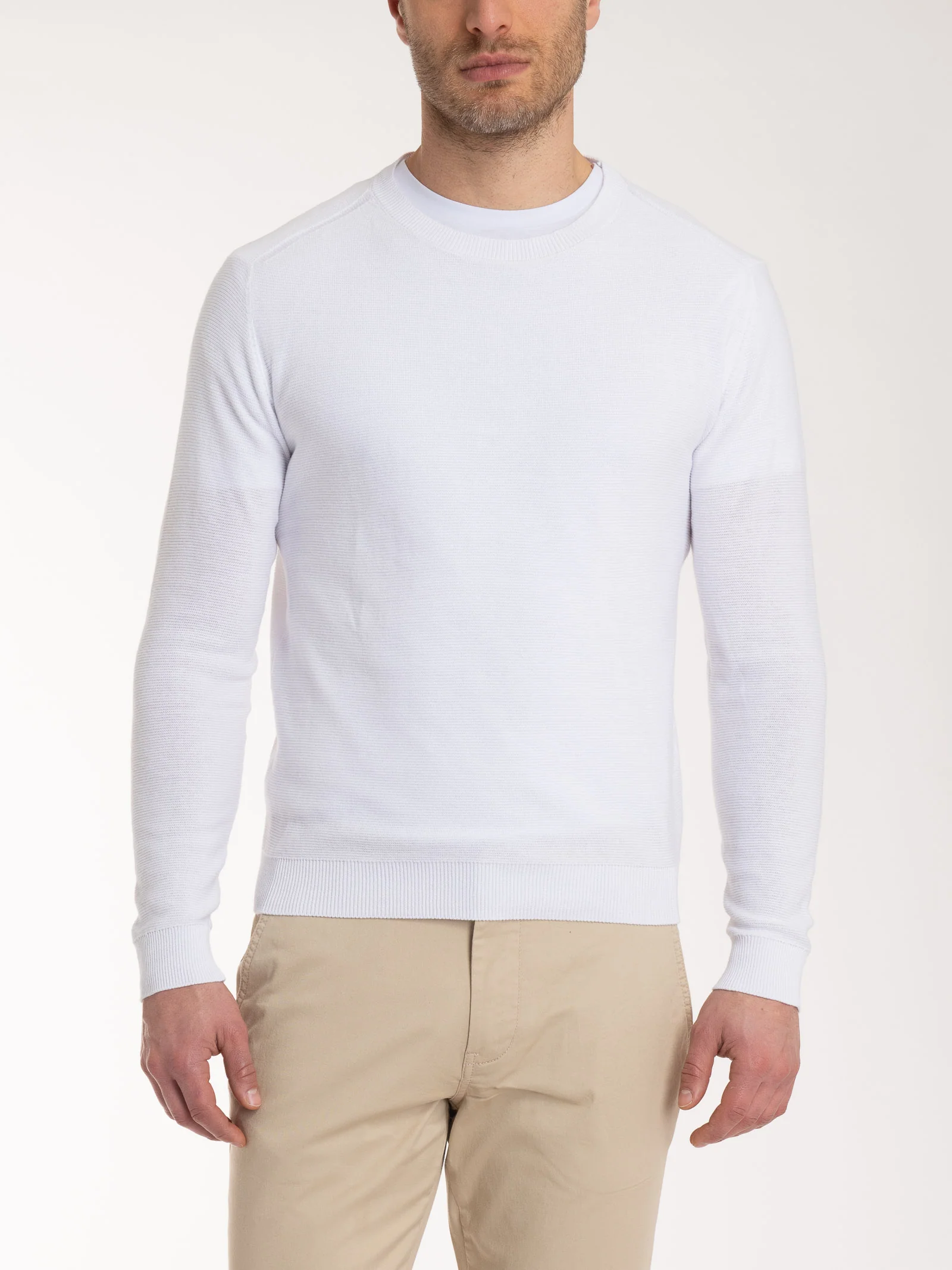 Pull girocollo Punto Links in puro cotone - Bianco