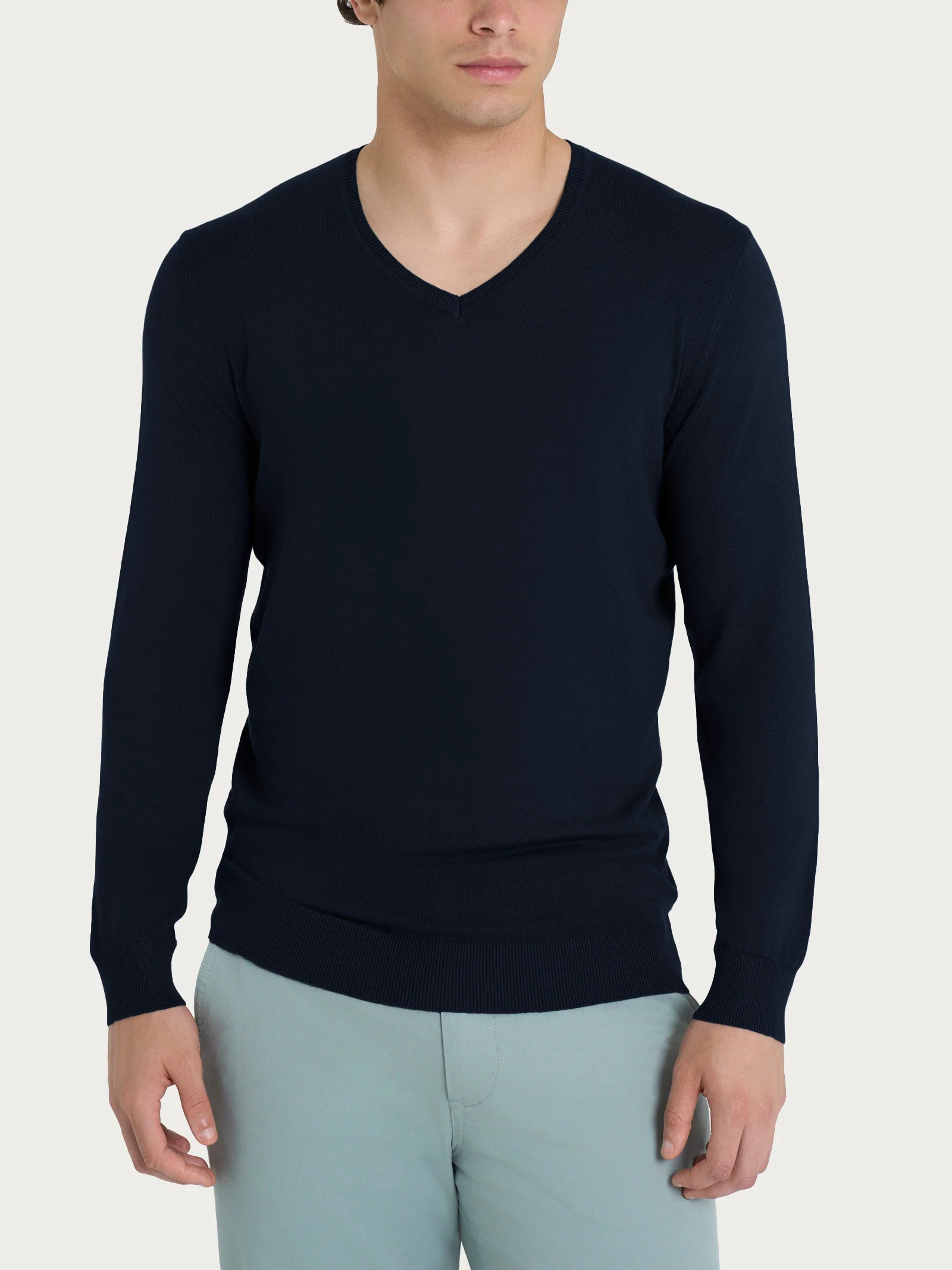 Pull scollo a V a manica lunga in Summertime - Bleu