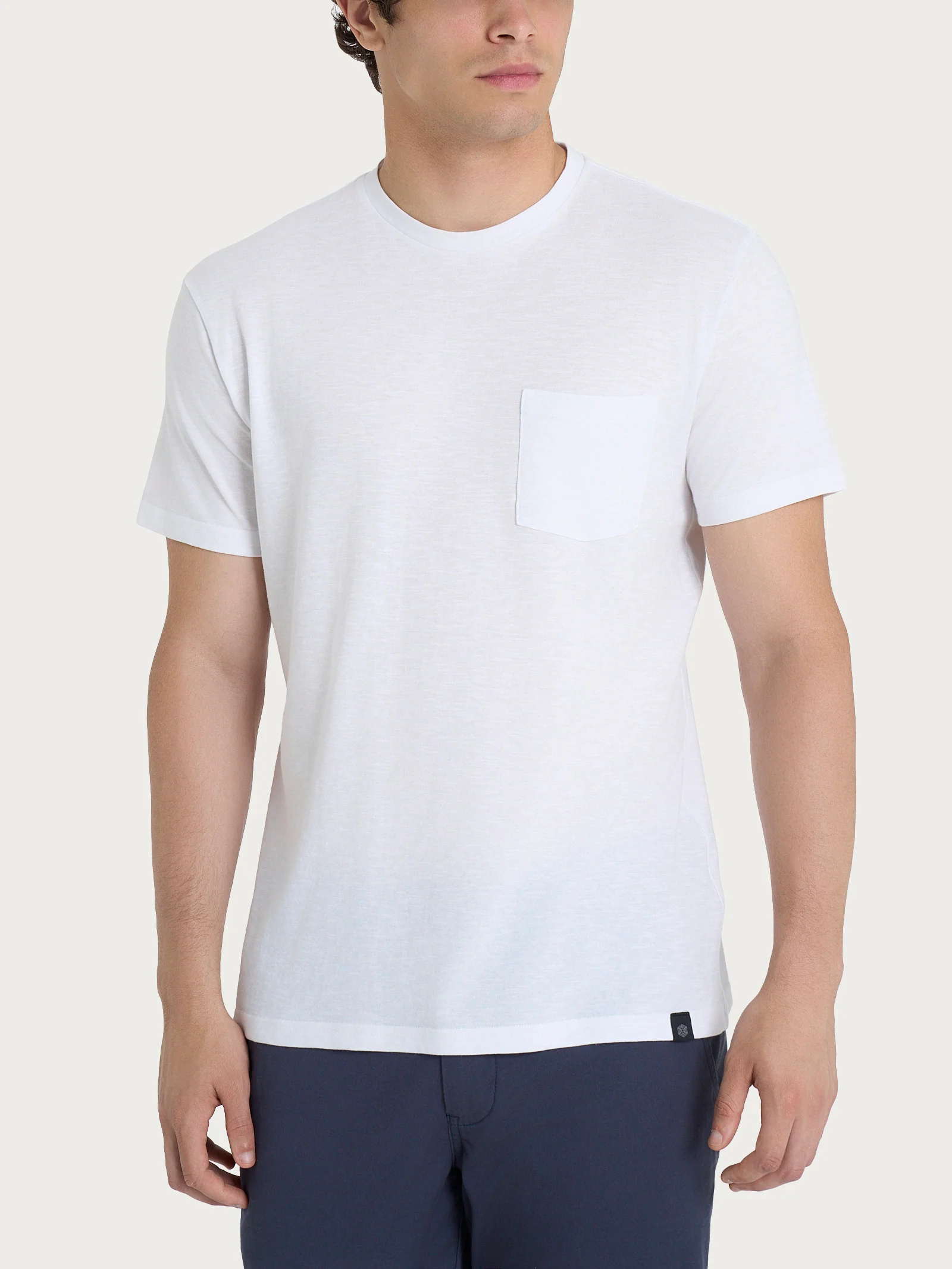 T-shirt girocollo con taschino in slub jersey di cotone - Bianco