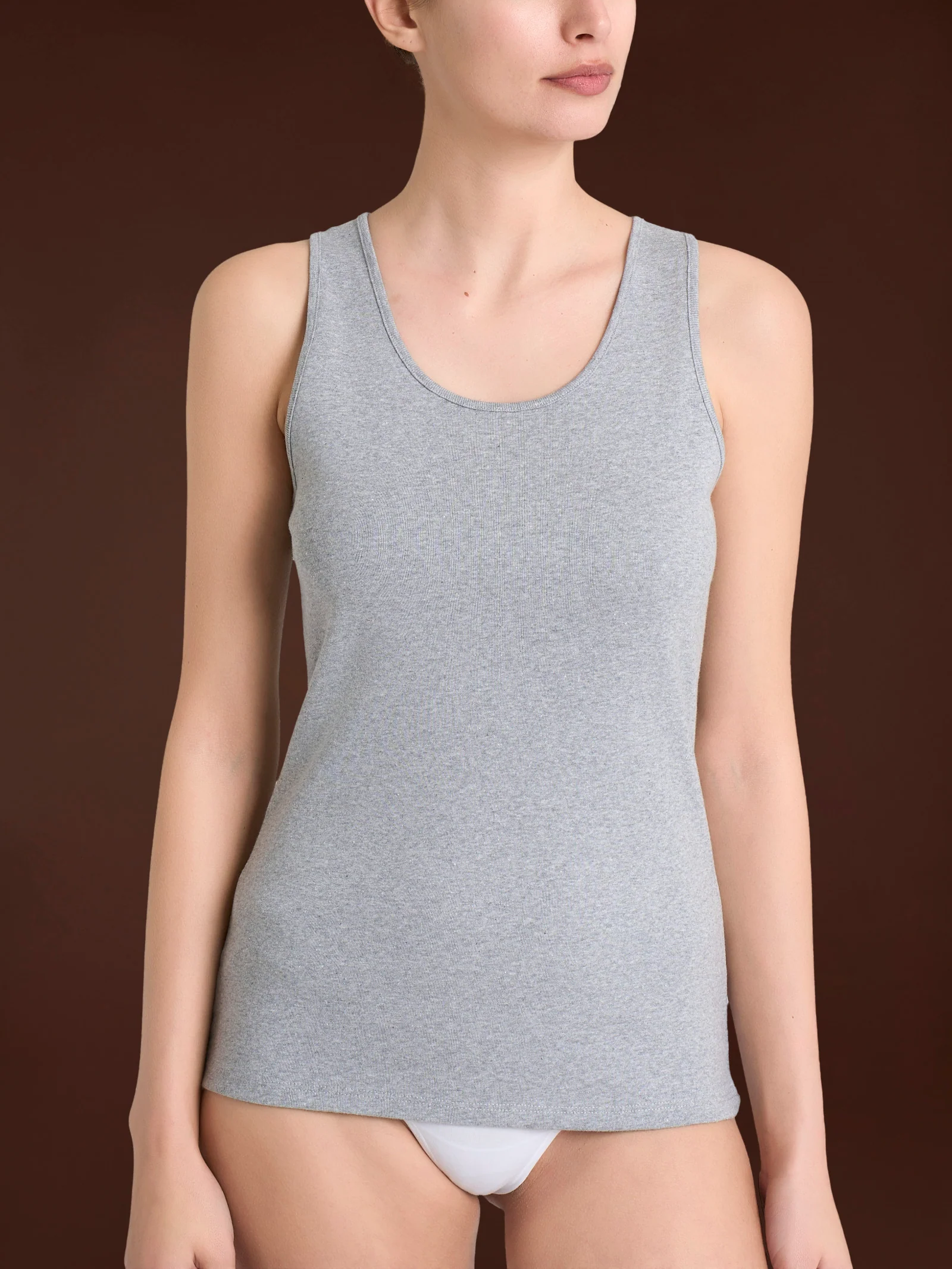 Thermo Cotton - Canottiera a spalla larga in caldo cotone  - Argento Mel.