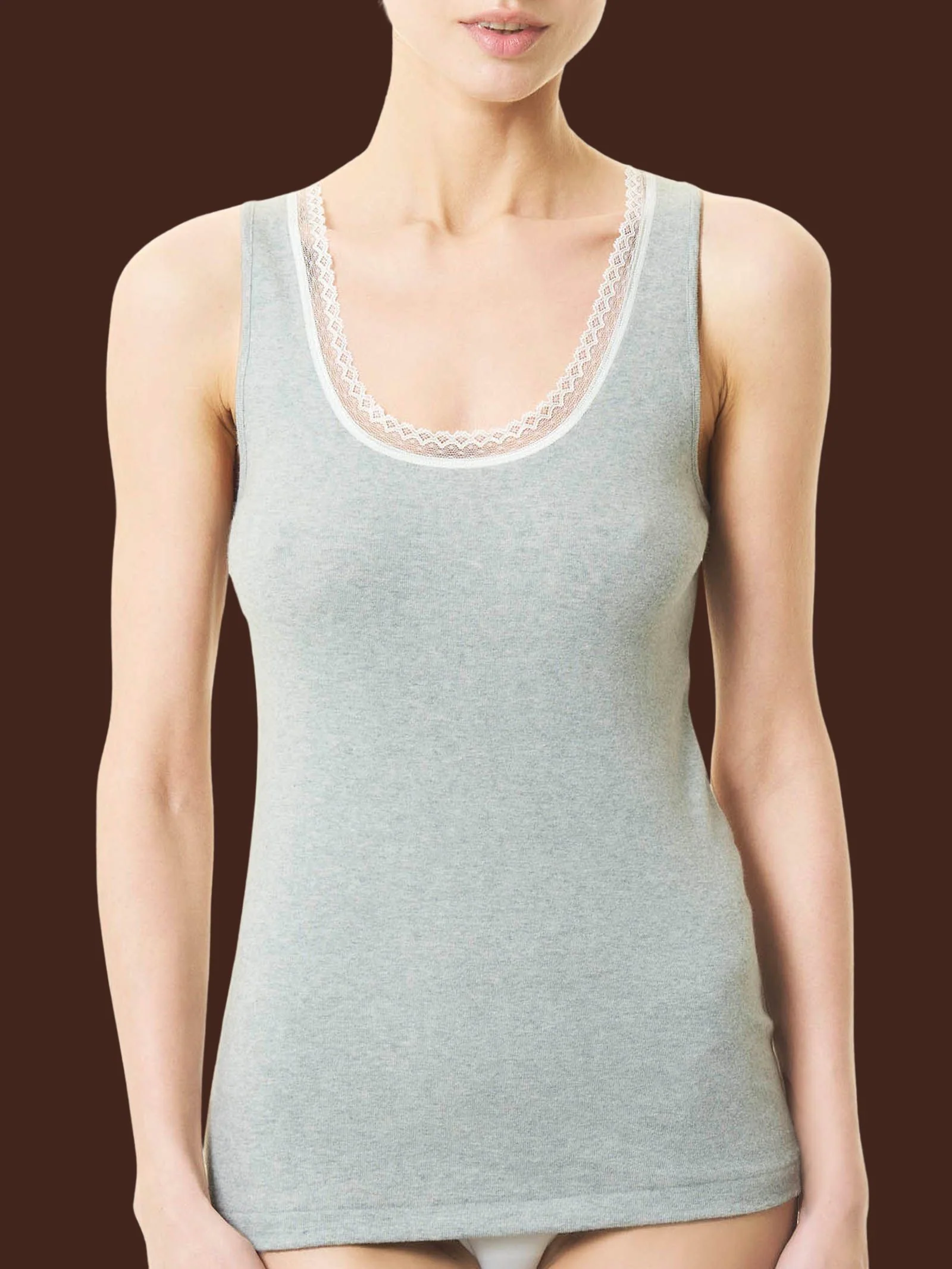 Thermo Cotton - Canottiera a spalla larga in caldo cotone  - Argento Mel.